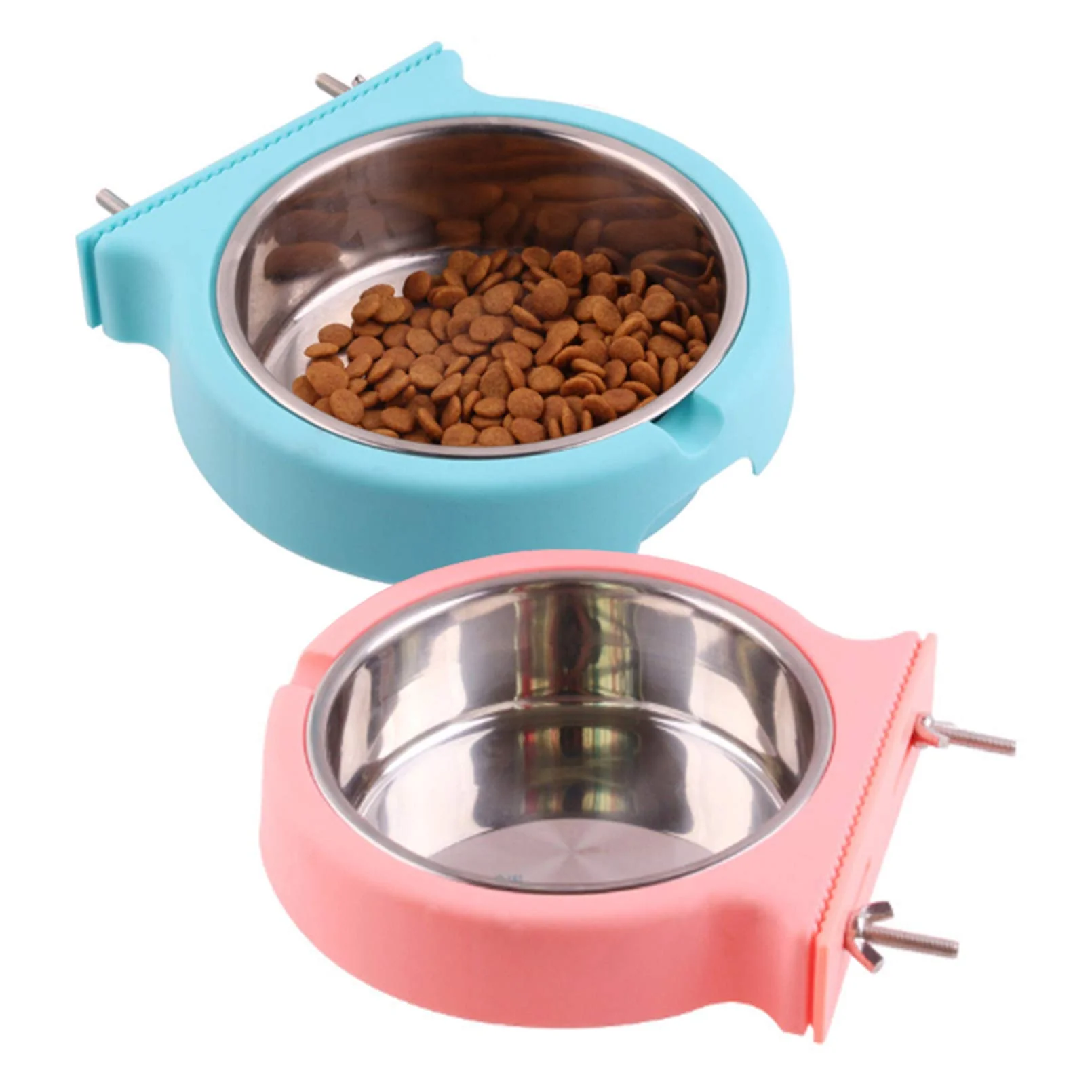 Genuine Kathson Crate Dog Bowl – Removable Stainless Steel Hanging Cage Bowl 2pc Pink Blue Verified