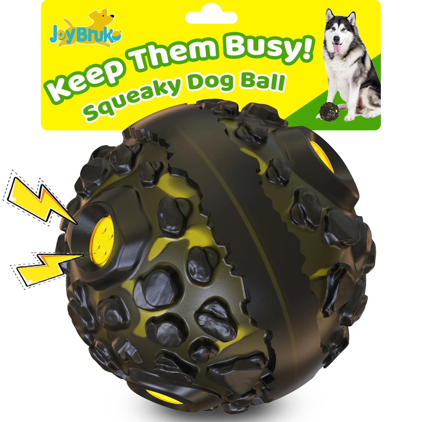 Next-Generation JoyBruko Dog Ball for Aggressive Chewers Durable Rubber Squeaky Toy Lightweight