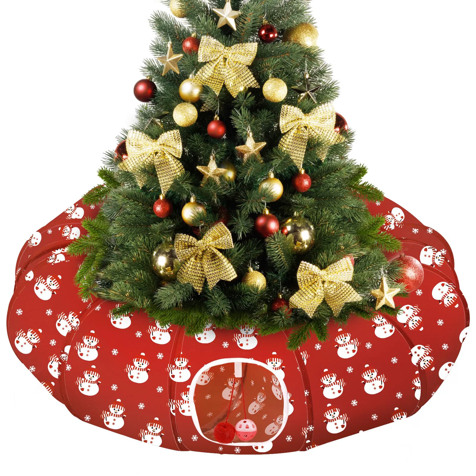 Prestigious Pawaboo Cat Tunnel Bed Under Christmas Tree — 35.4'' Festive Circle Tunnel First-Class