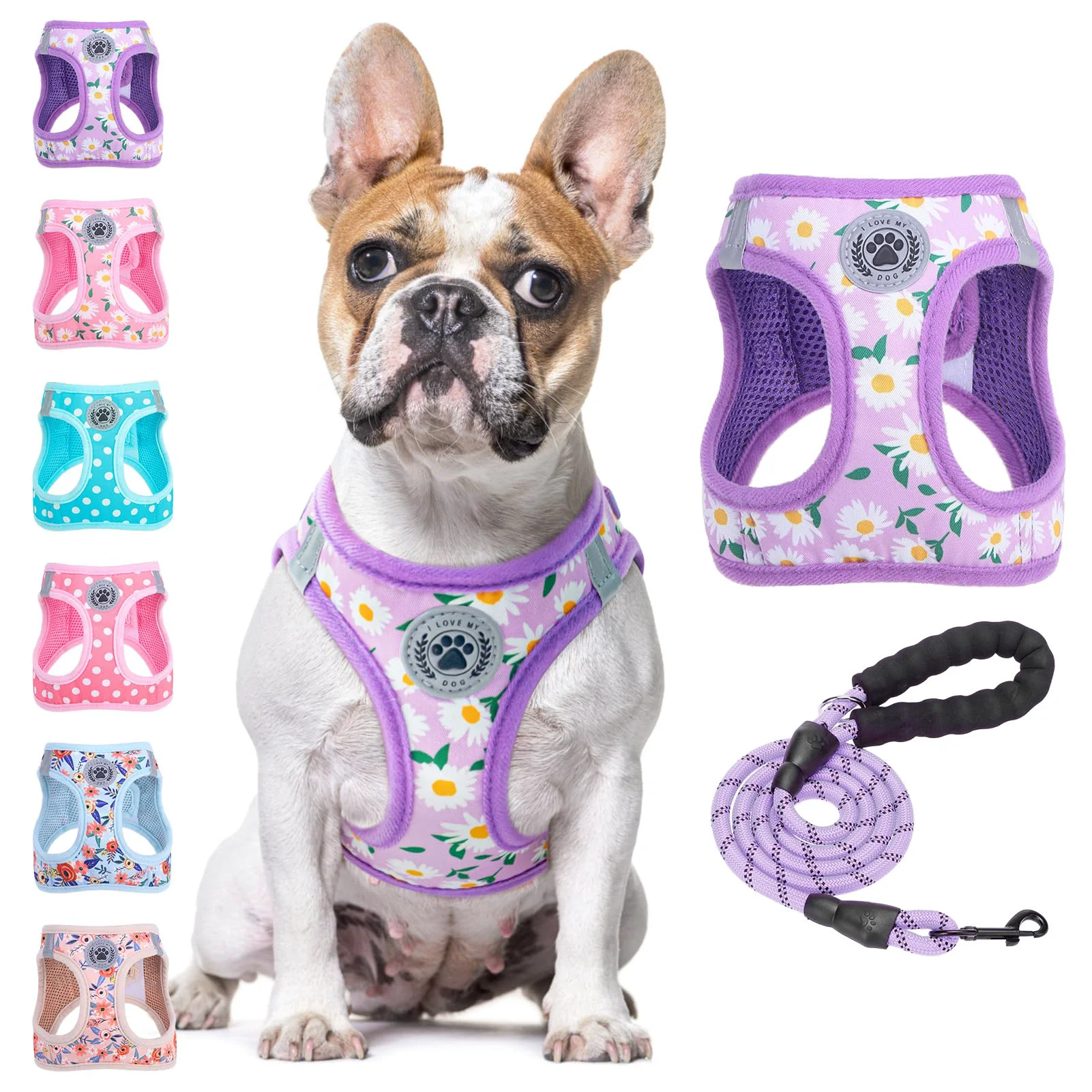 Fine BEAUTYZOO Step-In Dog Harness Leash Set — Floral Reflective No-Pull Soft Padded Mesh Vest for All Sizes Original