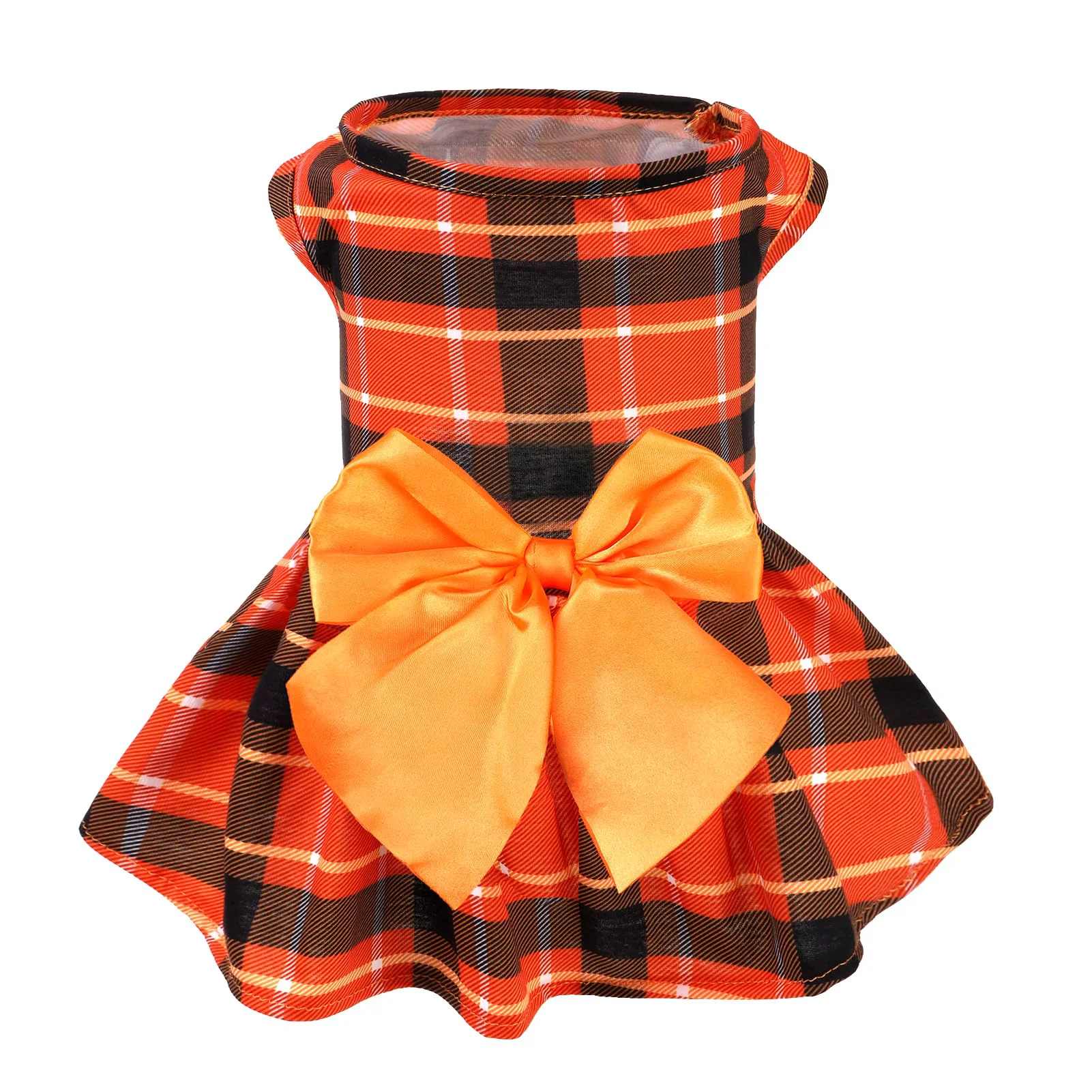 Eco-Friendly PUPTECK Plaid Fall Dog Dress with Bowtie — Cozy Autumn Pet Outfit Size S Smooth