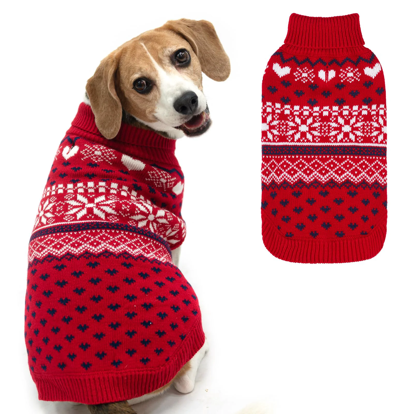 Traditional SCENE Dog Sweaters for Small to Large Dogs Red Knit Turtleneck Xmas Coat Official