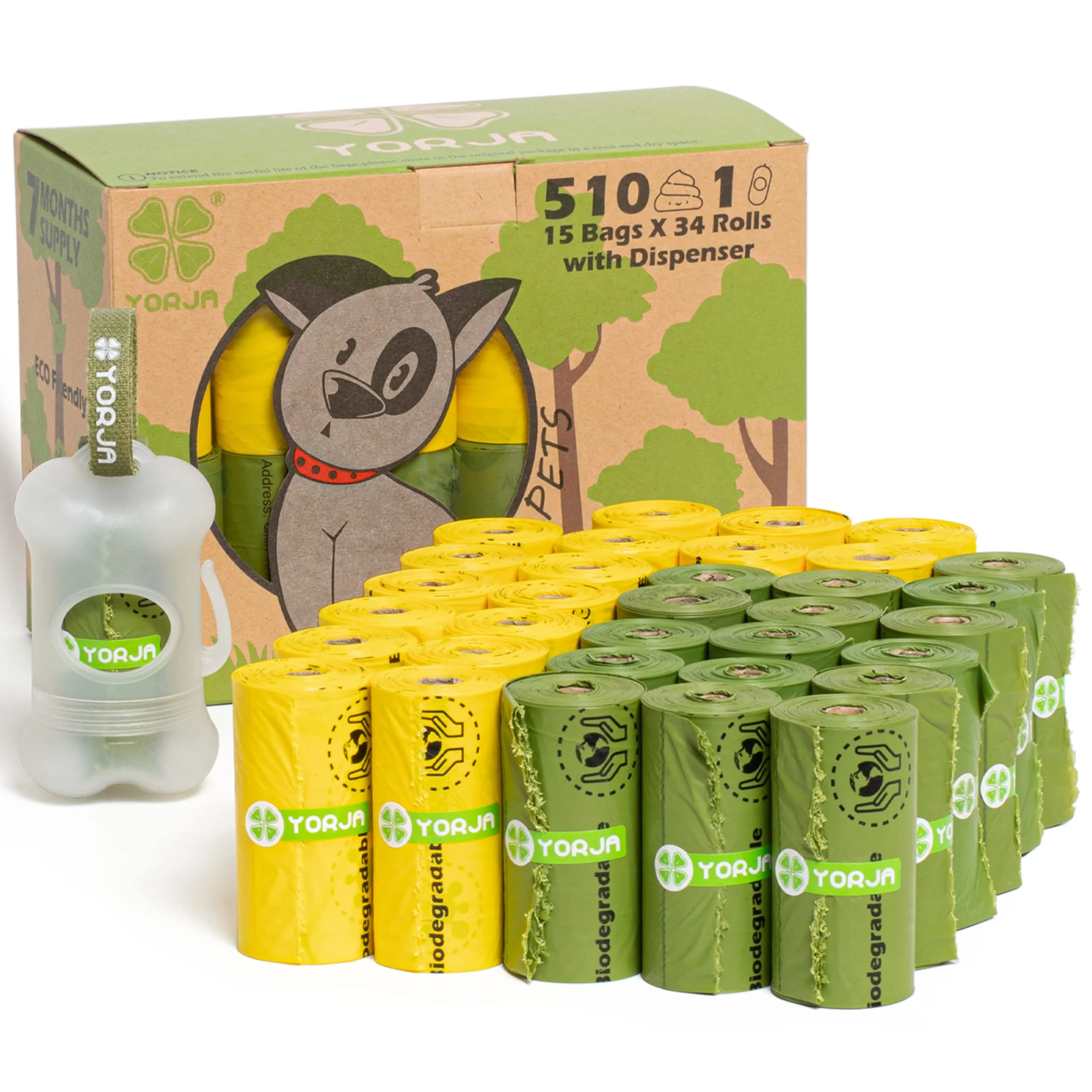 Genuine YORJA Dog Poop Bags Rolls with Dispenser Stylish