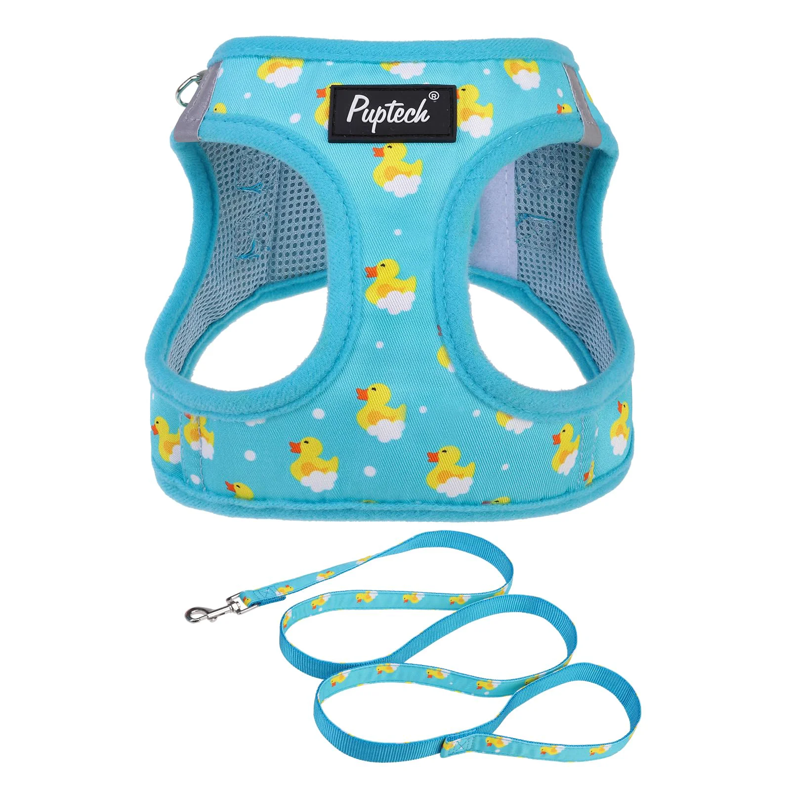 Exclusive PUPTECK Dog Harness Leash Set — Small Medium No-Pull Reflective Blue Duck Durable