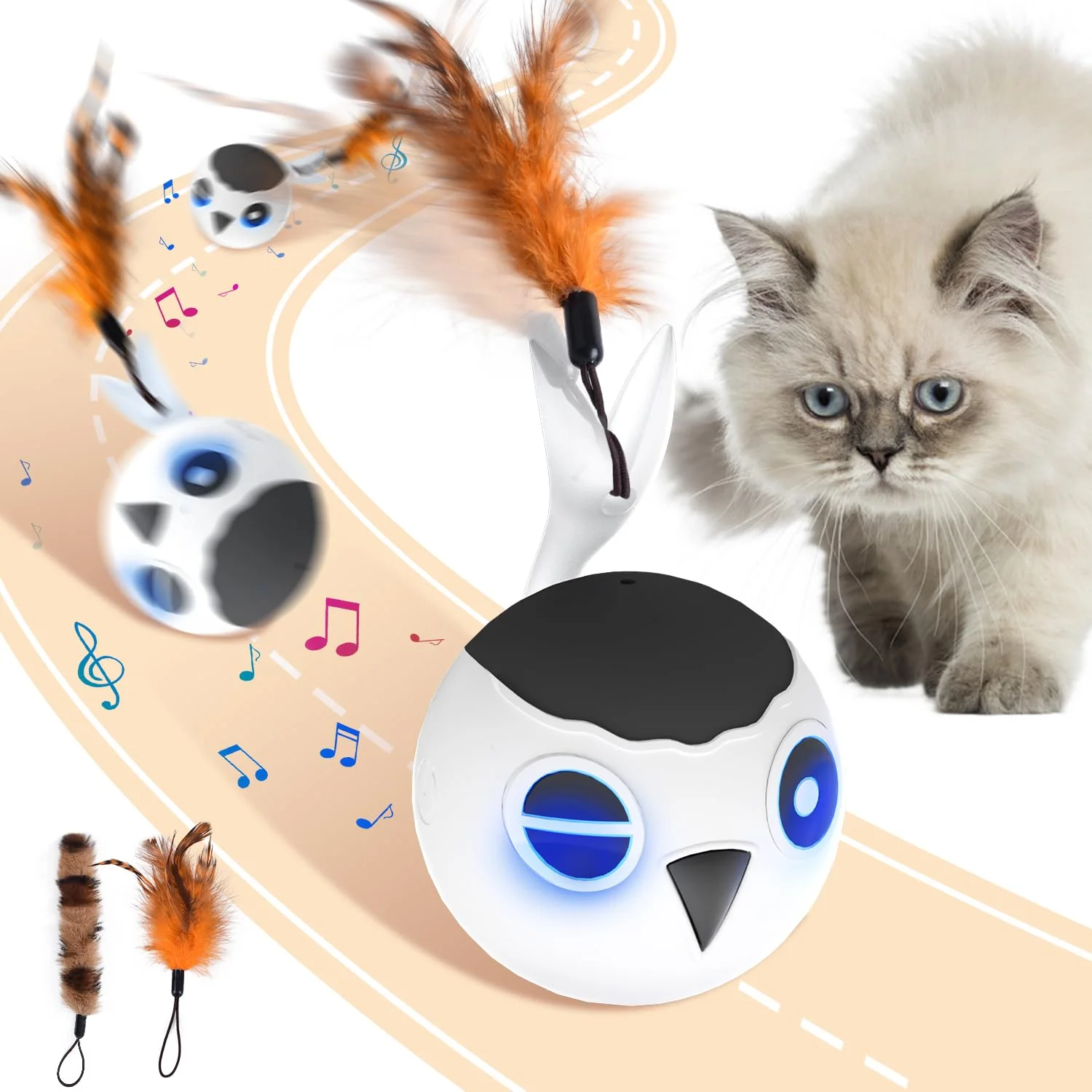 Natural ORSDA Cat Ball Toys - Interactive Automatic Bird Ball for Indoor Cats 4 Modes Stylish