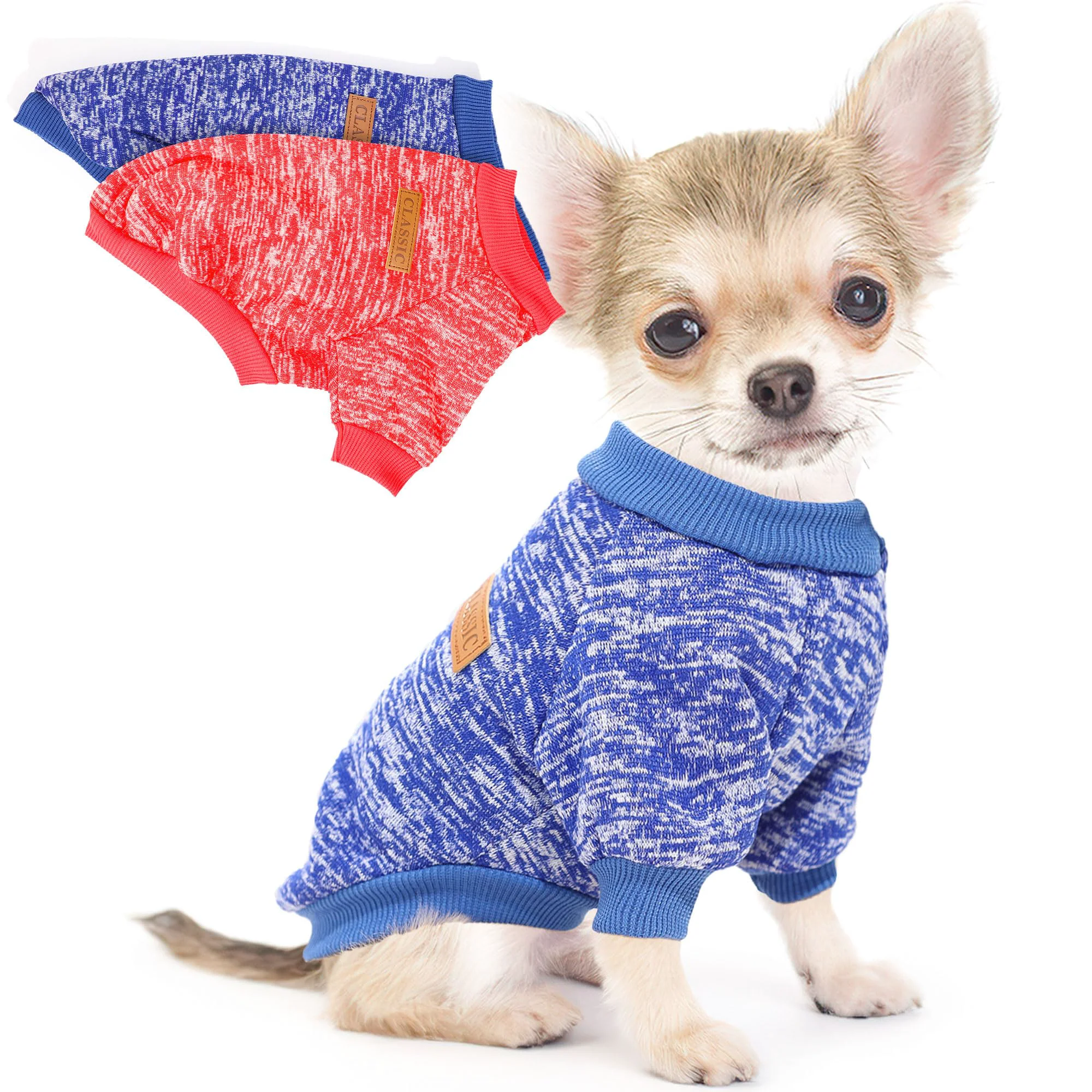 Recyclable 2 Pieces Dog Sweaters for Small Dogs - Warm Fleece Knitwear Set for Yorkie Chihuahua More Classic