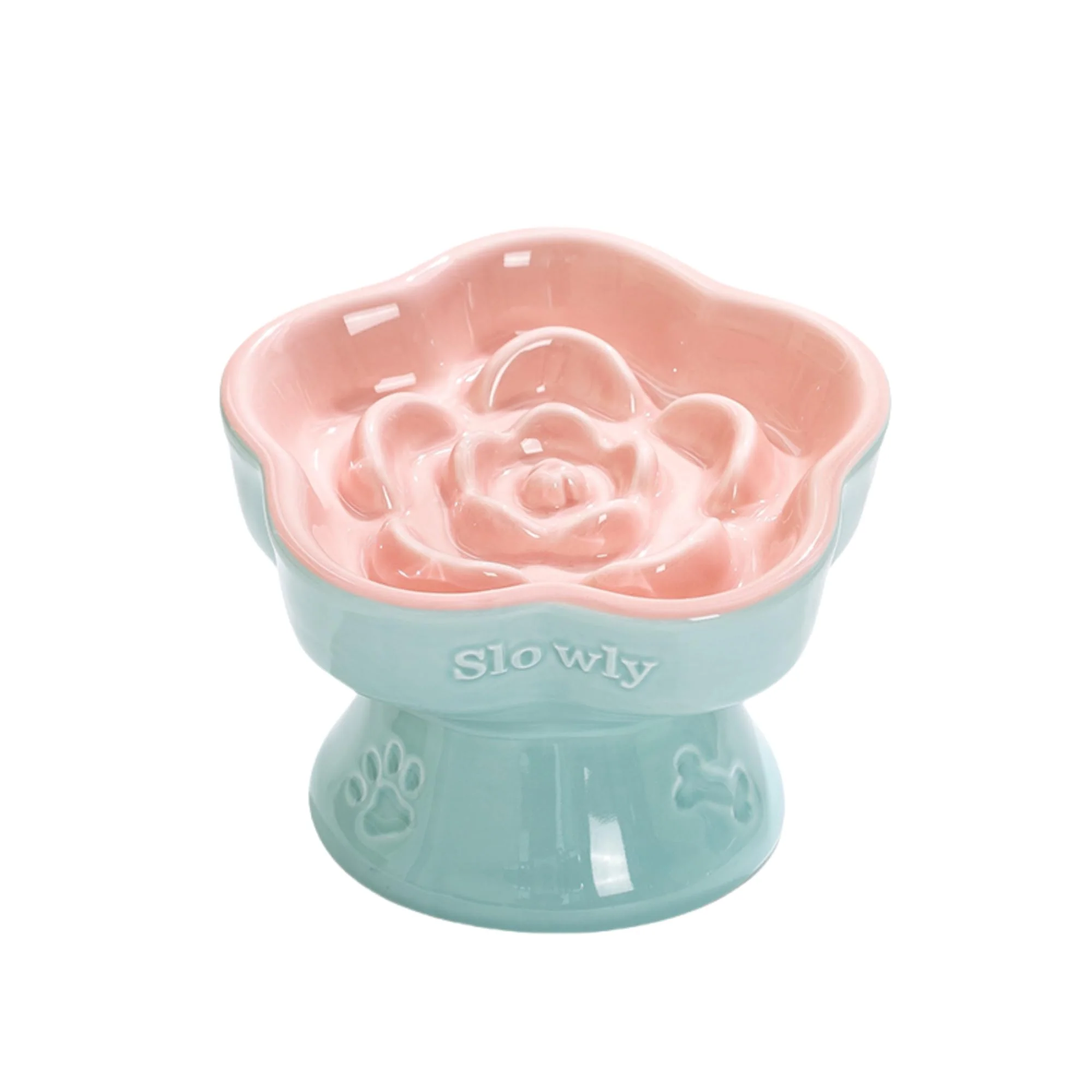 Green Aquainno Ceramic Raised Slow Feeder Cat Bowl – Pink 5.8 in d Tilt Contemporary