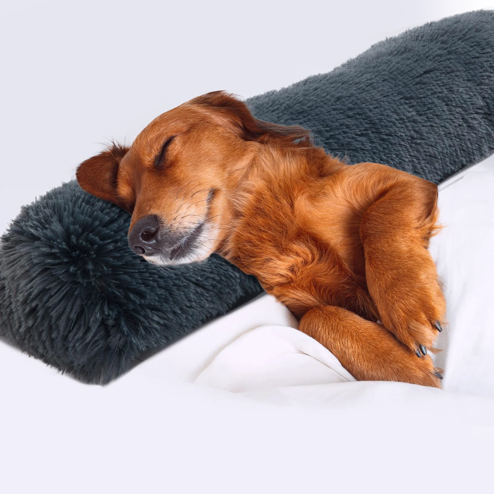 Crafted HOMBYS 25-inch Dog Pillow for Large Medium Dogs — Soft Faux Fur Calming Bed Washable Plush Toy Dark Grey Organic