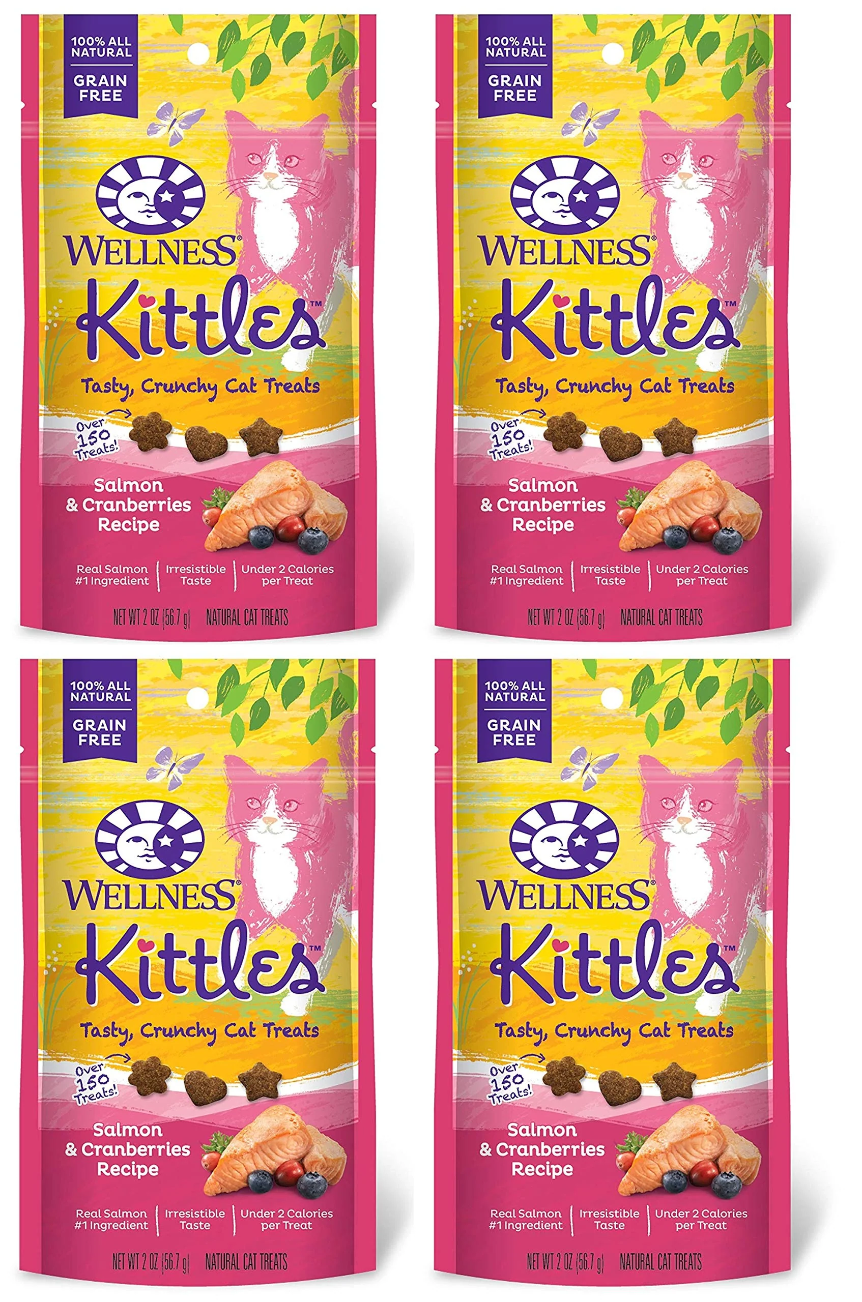 Responsible Wellness 4 Pack Salmon Cranberries Kittles – Grain- Crunchy Cat Treats 2 oz Each Powerful