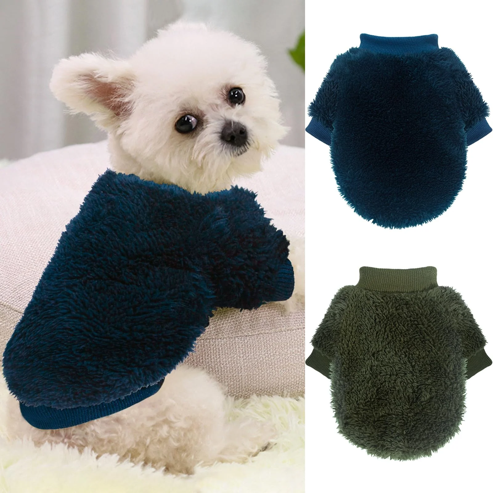 Minimalist Two-Piece Dog Sweater Set for Medium Dogs – Winter Fleece Blue Green Exceptional