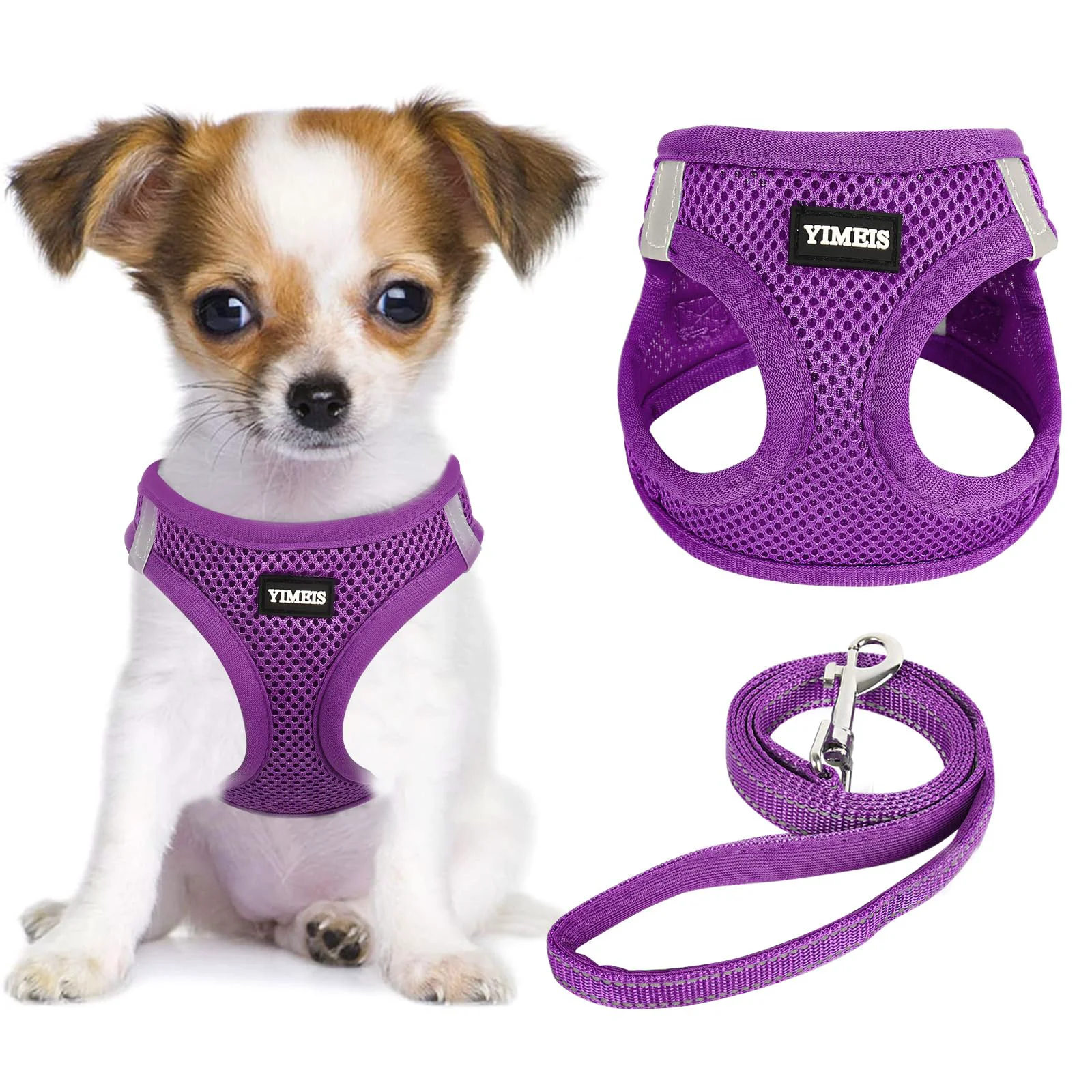 Outstanding YIMEIS Dog Harness and Leash Set No-Pull Soft Mesh Vest with Reflective Strip Adjustable for Dogs Cats Purple X-Small Flexible