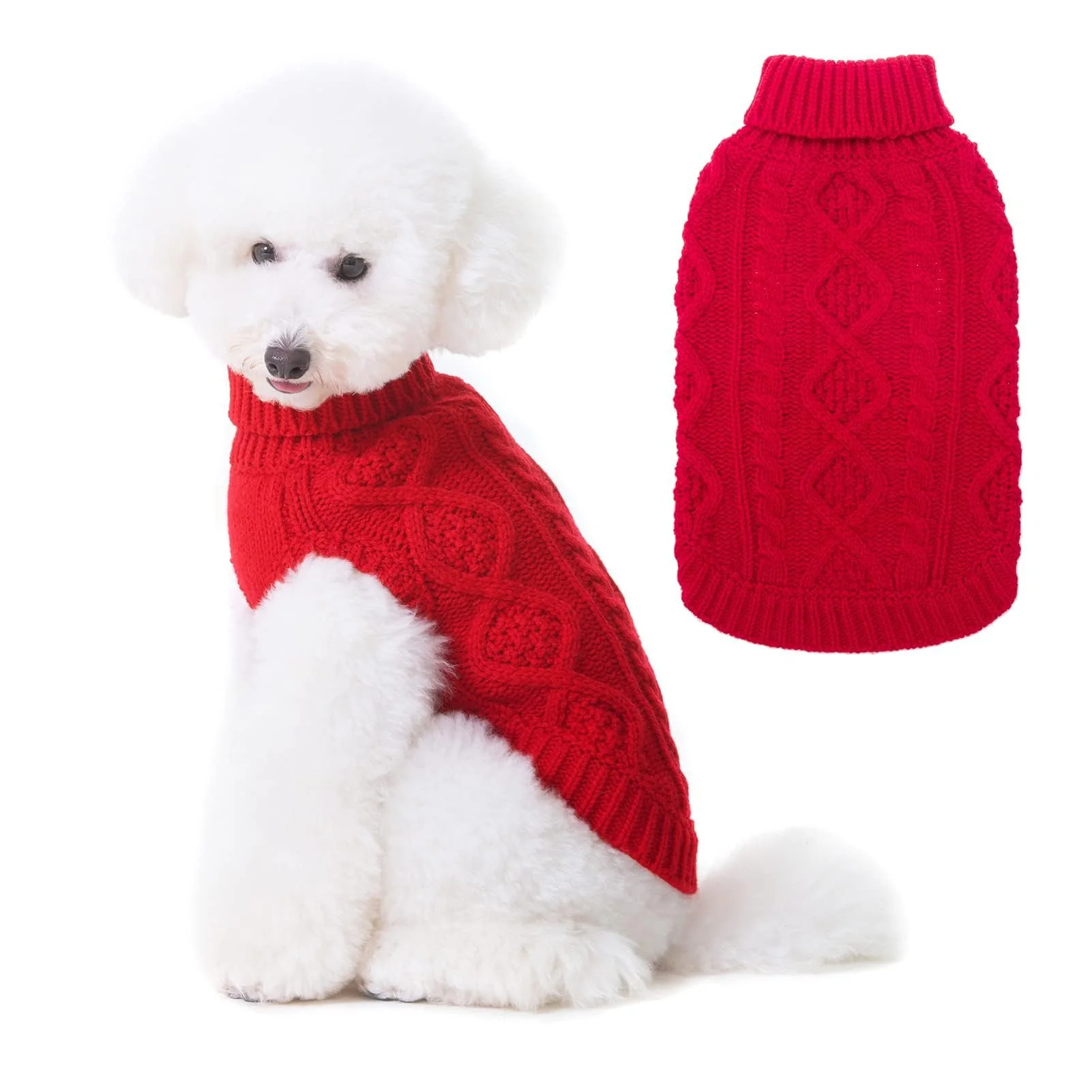 Premium BINGPET Thermal Knitted Dog Sweater – Cozy Cable Knit Turtleneck Coat for All Dogs Reusable