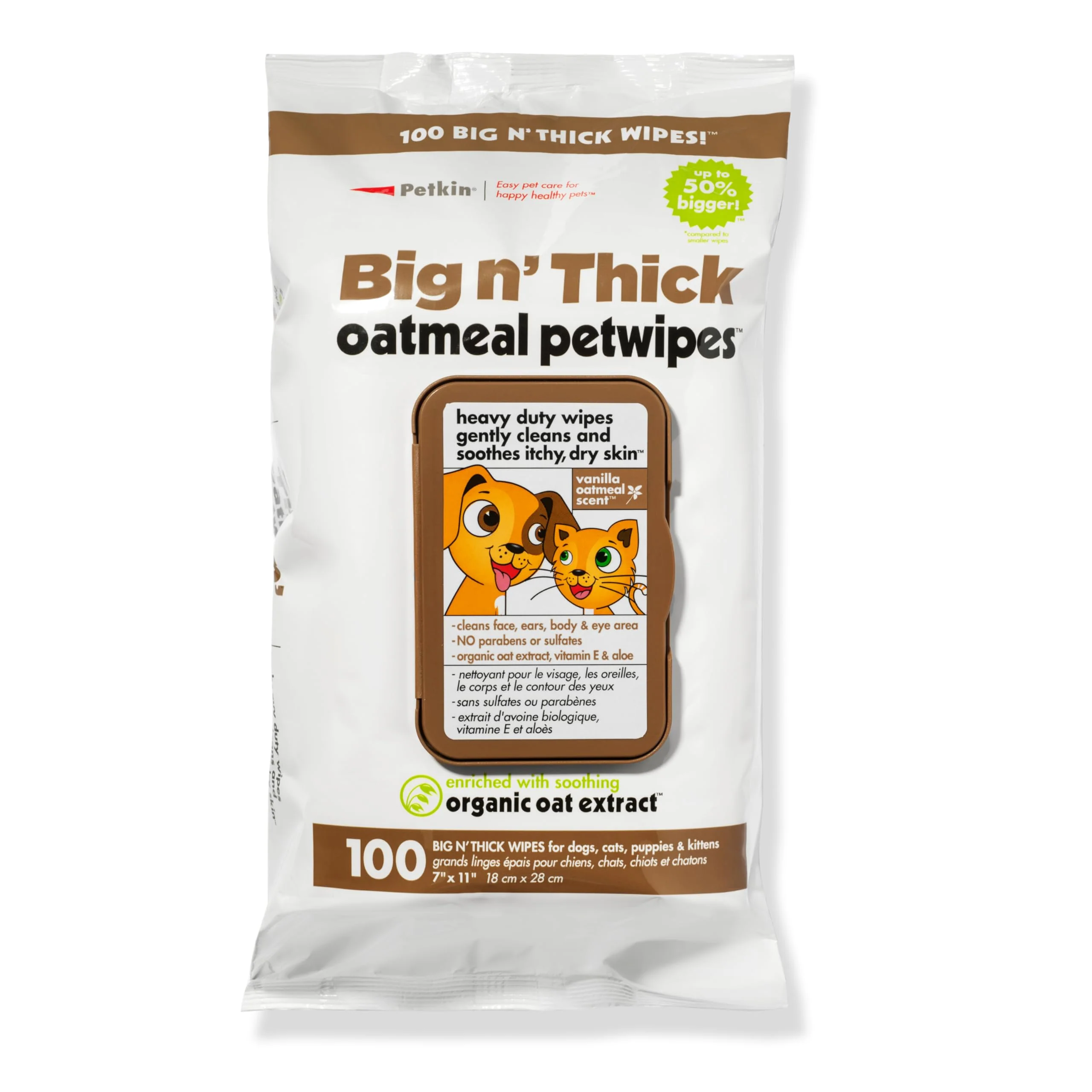 Pure Petkin Pet Wipes for Dogs Cats – Large 100 Wipes Oatmeal Clean Ears Face Body Official