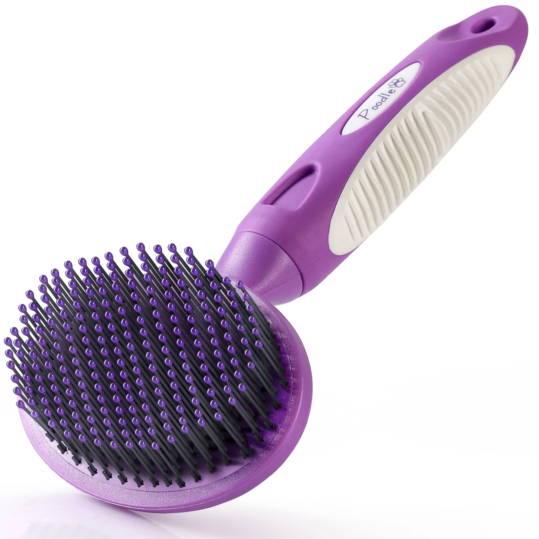 Healthy POODLIE Round Bristle Pet Brush for Dogs and Cats – Gentle Grooming Detangling Purple Enhanced
