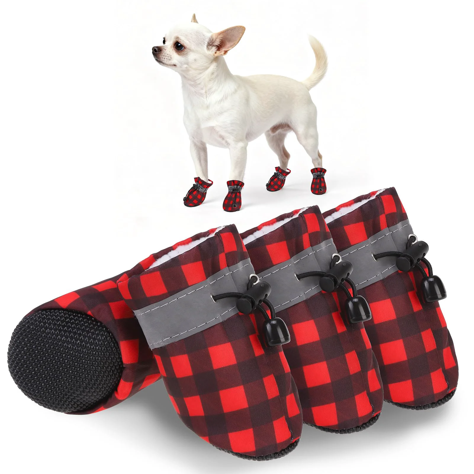 Relaxed SCENE Christmas Fleece Dog Shoes for Small to Medium Dogs Anti-Slip Paw Boots with Reflective Straps – Size 1 Expertly Made