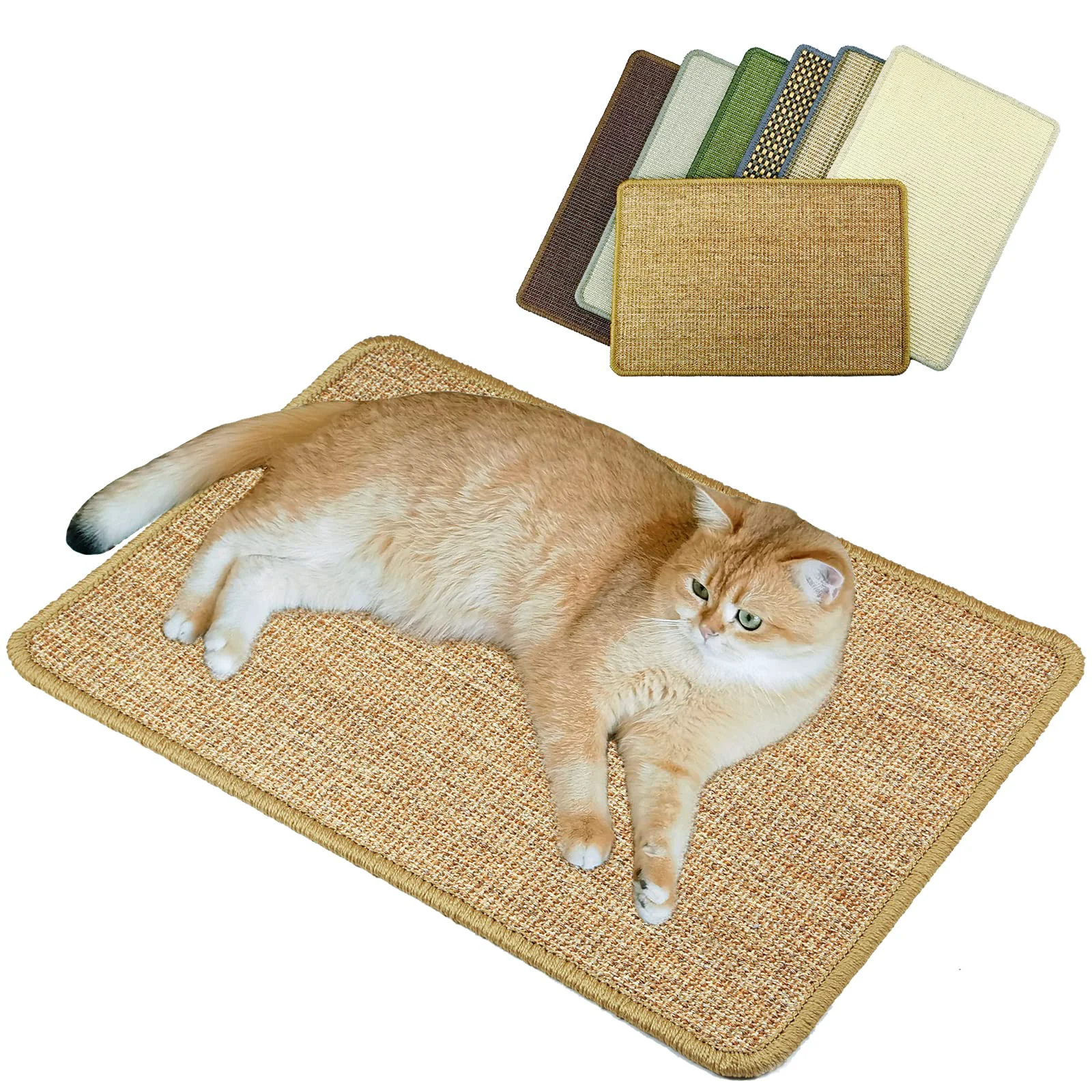 Recyclable Pethave Cat Scratcher Mat — Natural Sisal 23.6 x 15.7 in Anti-Slip Indoor Cat Scratching Pad Rug Brown Refined
