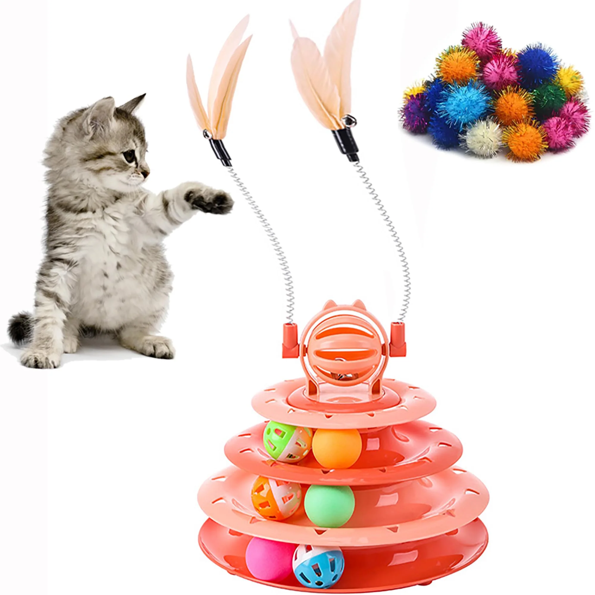 Minimalist Vealind Cat Toy Roller – 4-Level Turntable Puzzle for Cats Orange Expertly Made