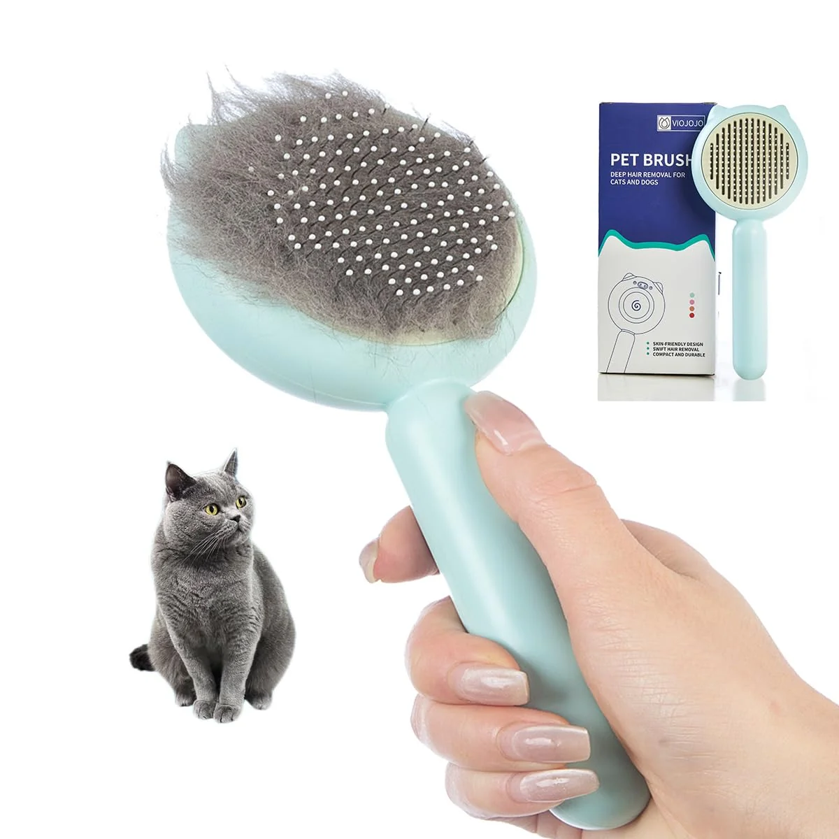 Optimized VIOJOJO Cat Dog Brush with Release Button – Gentle Shedding Grooming Tool Trendy