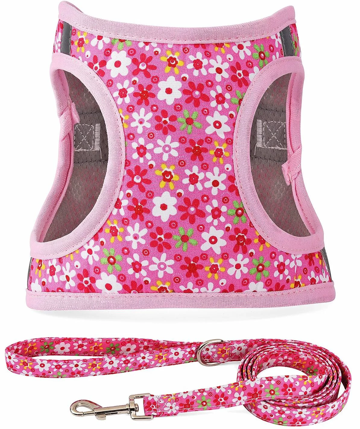 Top-Quality Moonpet Step-In Dog Harness Leash Set – All-Weather Floral Pink Flower No-Pull Reflective Padded Mesh Size S Outstanding