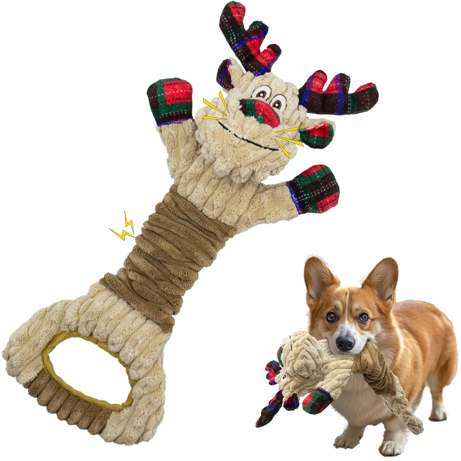 Sophisticated OraneeeO Christmas Squeaky Elk Dog Toy - Plush Tug of War for Large Breeds Comfortable