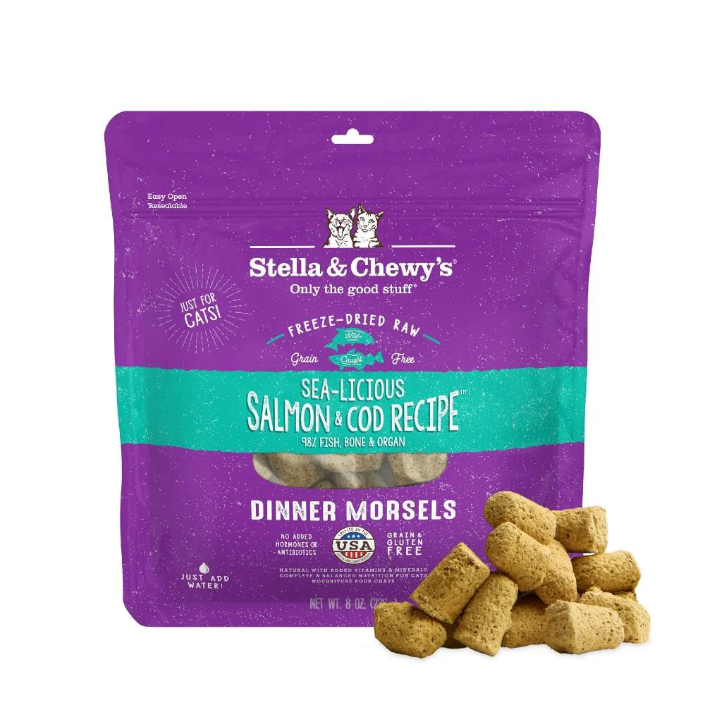Comfortable Stella Chewy's ze-Dried Raw Cat Dinner Morsels – Salmon Cod 98 Wild-Caught Fish Organs Grain- Made in USA - 8 oz Proven
