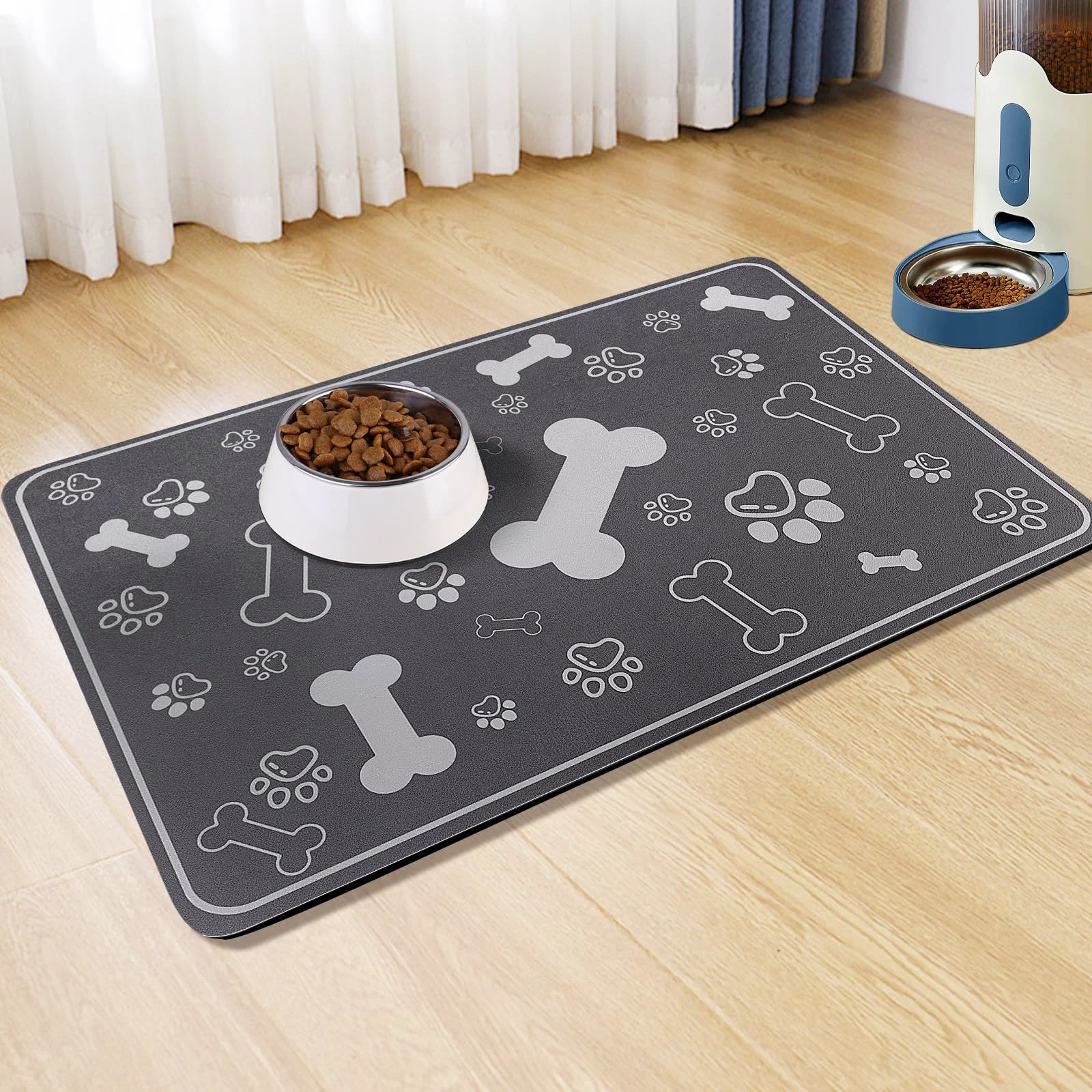 Reusable Voanos Pet Feeding Mat 12x18 Dark Grey – Ultra-Absorbent Non-Slip Easy-Clean Soft