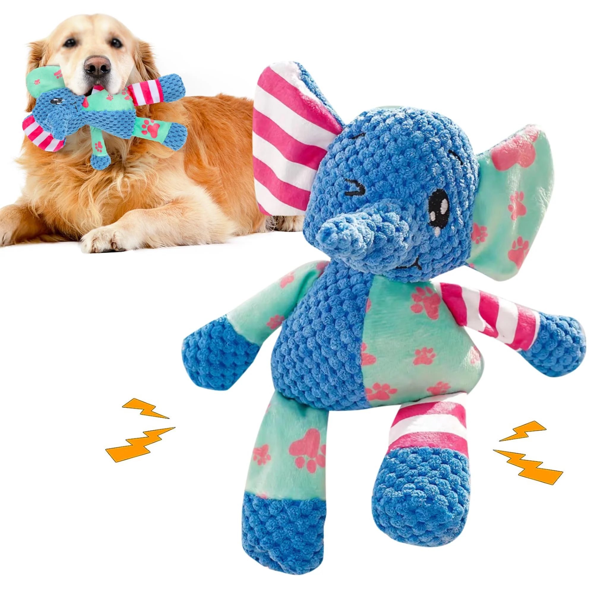 Natural DSUMD Dog Squeak Toys for Small Medium Breeds — Interactive Plush Tug Toy Elephant Safe