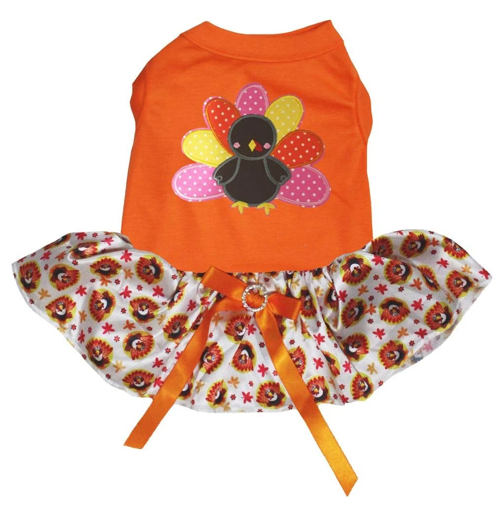 Easy-to-Use Petitebella Rainbow Turkey Puppy Dress - Orange Medium Selected