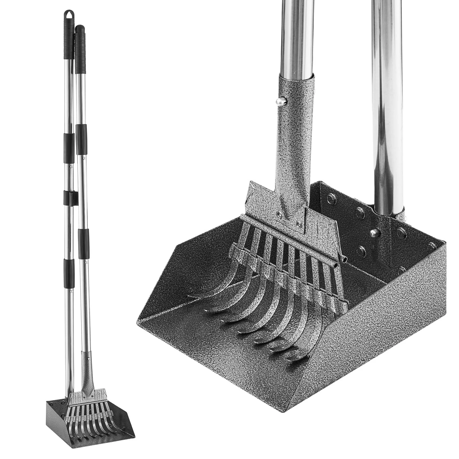 Pure HANTOP Adjustable Long-Handle Dog Pooper Scooper Tray Rake Set Lightweight Metal Tool for Small Medium Dogs Reusable