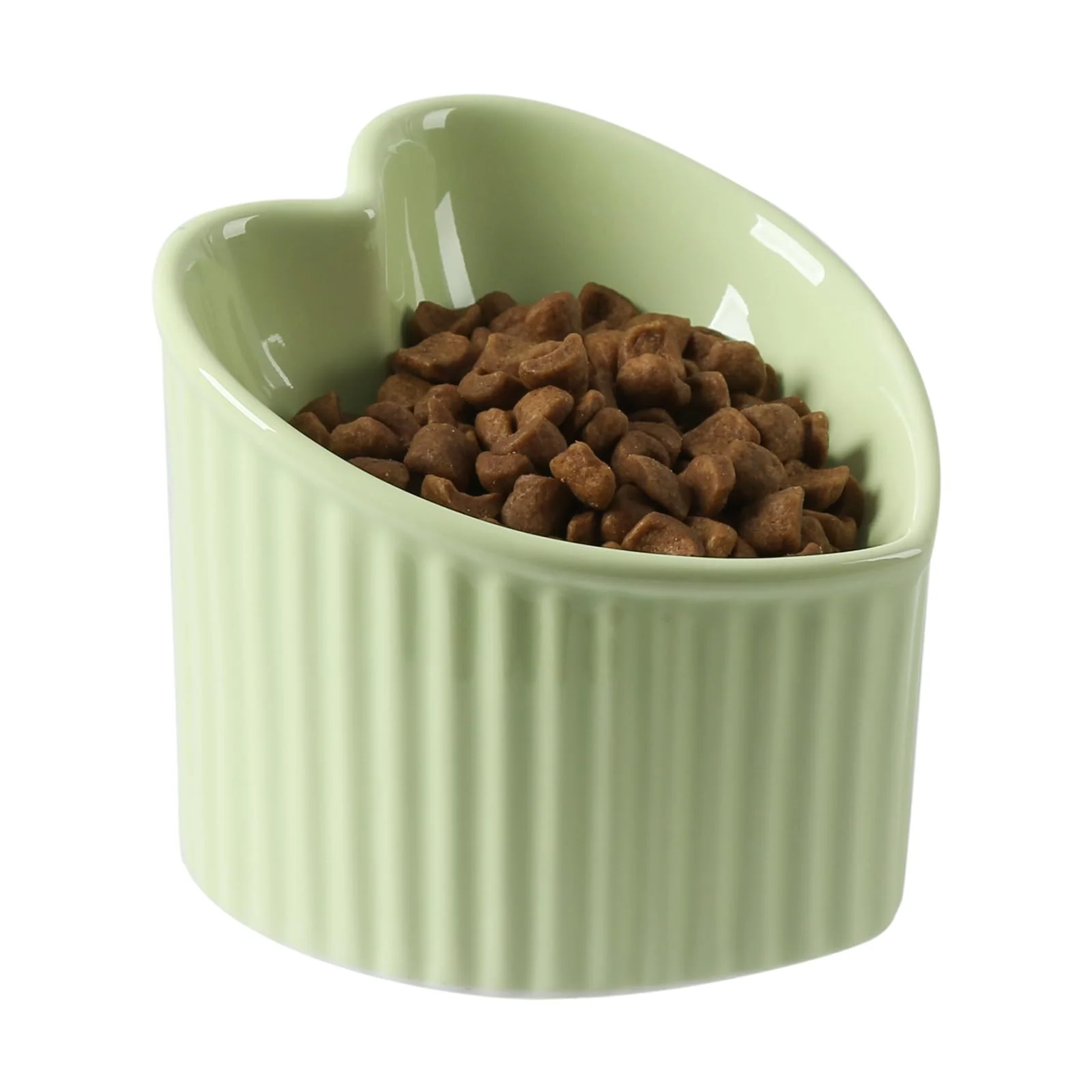 Powerful FIVEAGE 5.5-Inch d Tilted Cat Bowl Heart-Shaped Ceramic Raised Feeder for Small Cats – Green Comfortable