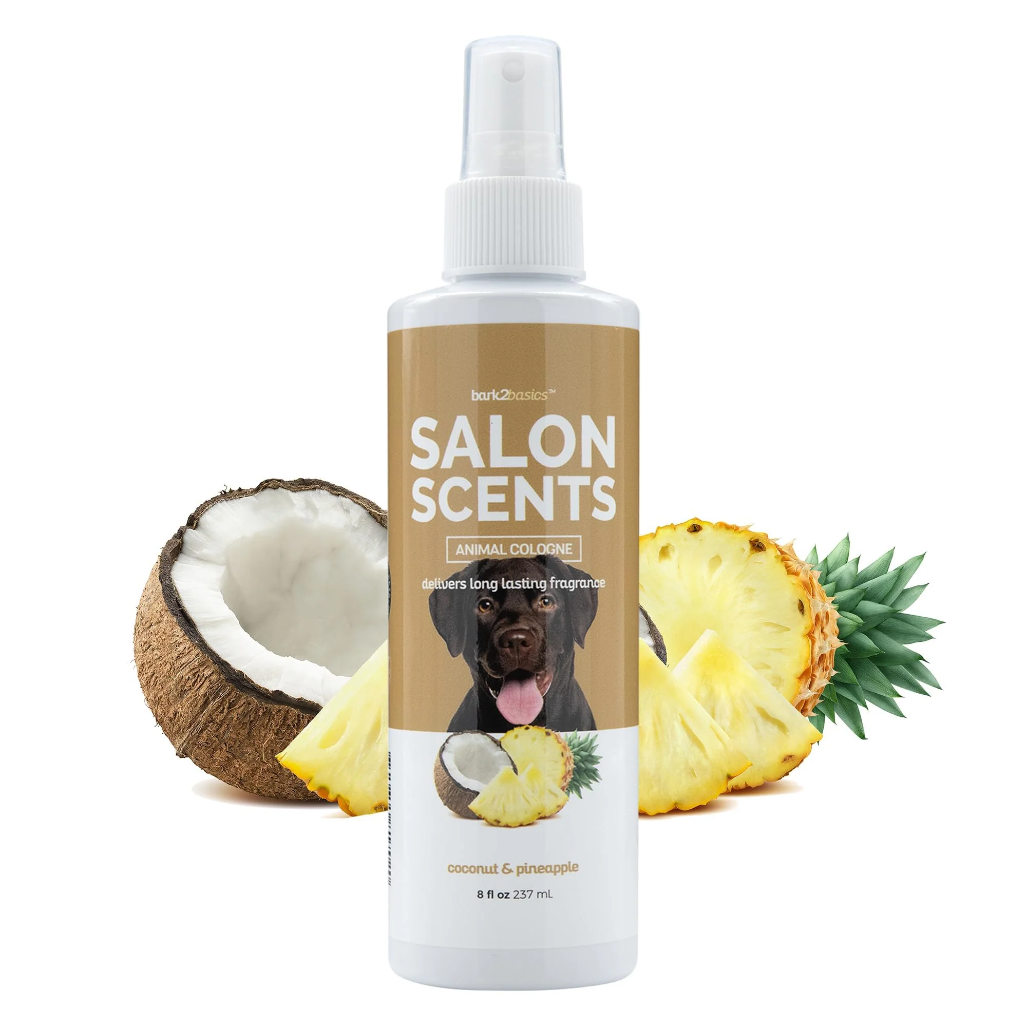 Proven Bark2Basics Salon Scents Pet Grooming Cologne – 8 oz Coconut Pineapple Long-Lasting Deodorizing Spray for Dogs Cats World-Class
