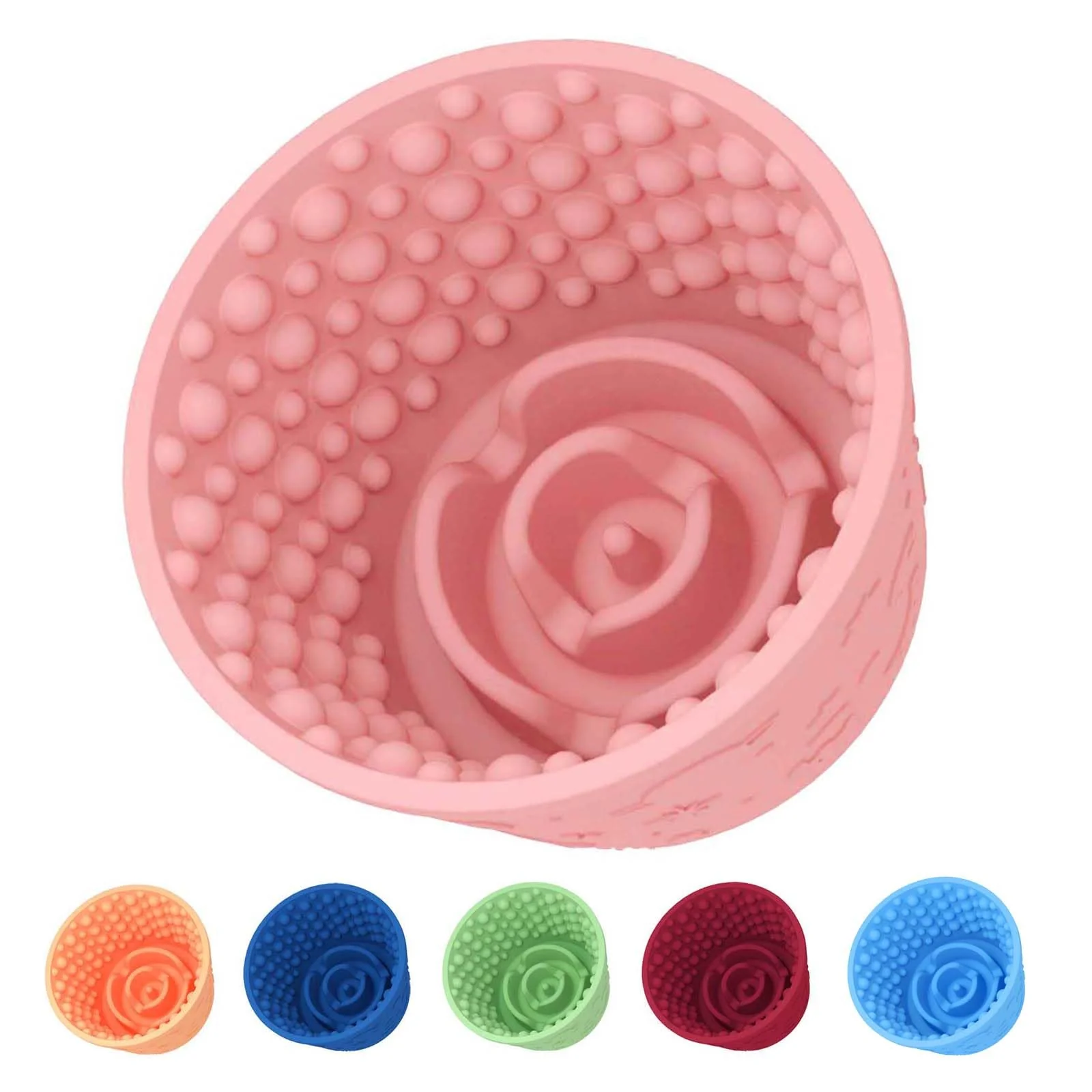 Natural ZOURYNUA Dog Slow Feeder Lick Bowl – Pink 1.6 Cup BPA- Silicone Non-Slip Premium