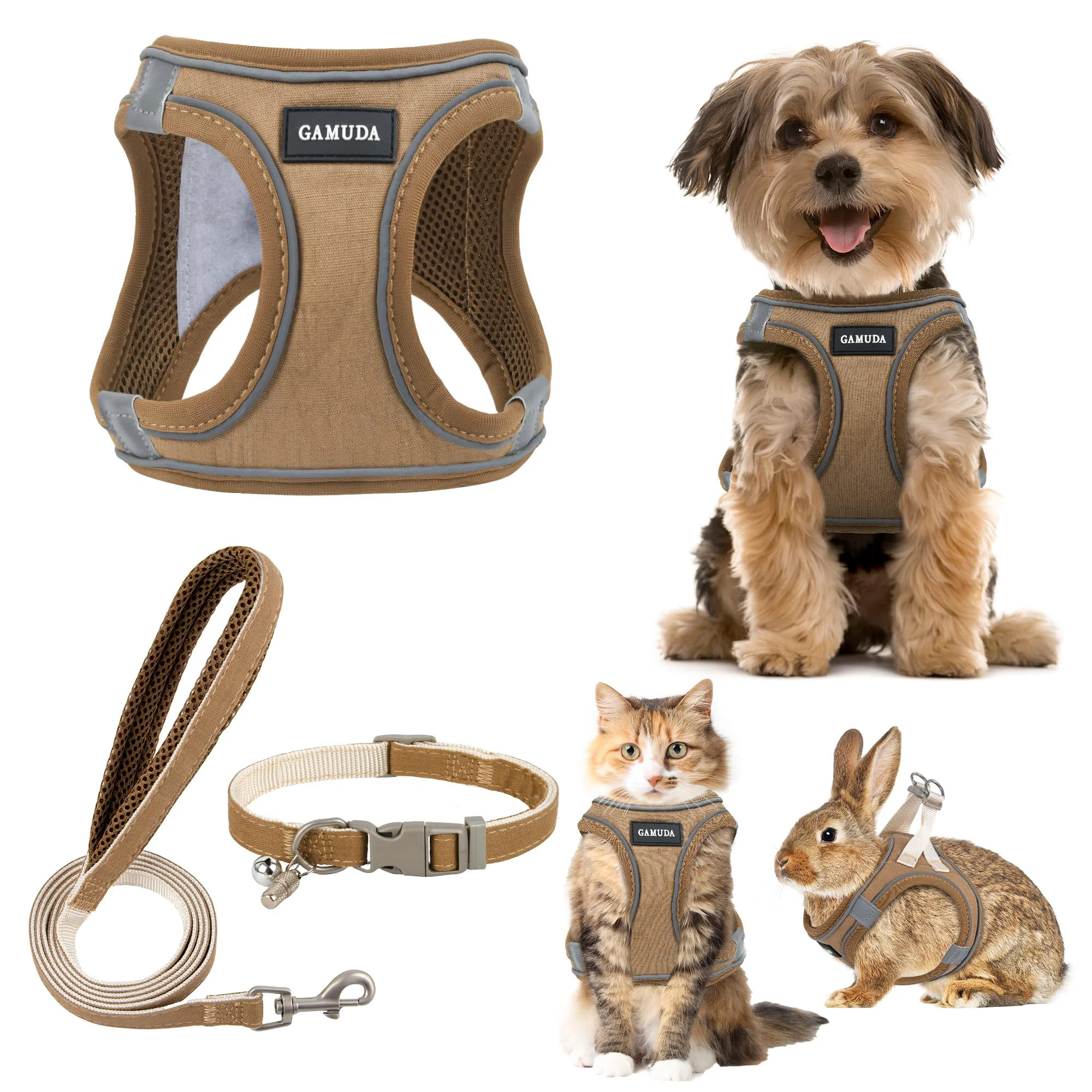 Flexible GAMUDA Small Pet Harness Collar and Leash Set – No Pull Step-In Linen Vest Brown S Proven