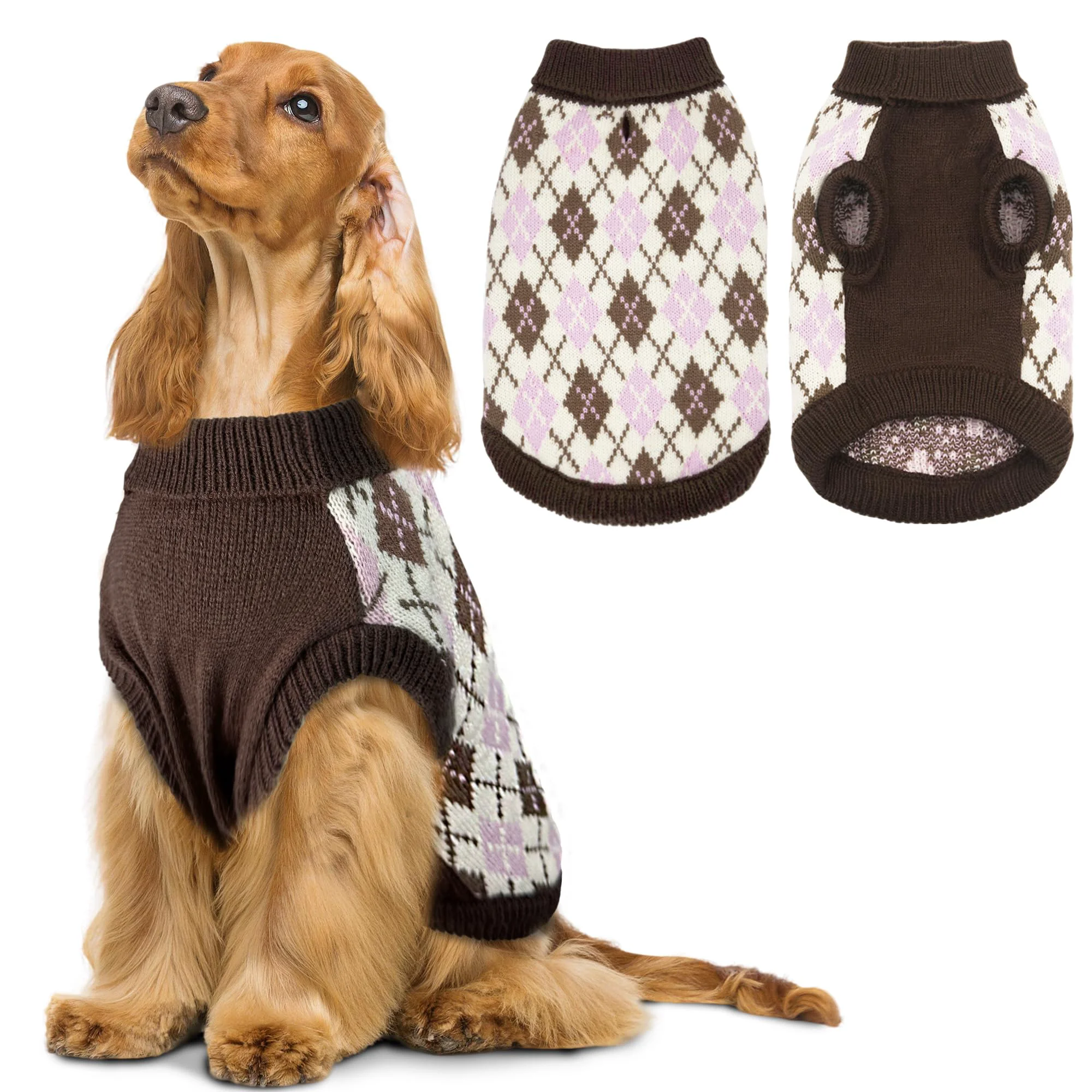 Sustainable PELUKOA Dog Sweater - Soft Knit Turtleneck Winter Wear for Small Medium Dogs Cats Brown Exclusive