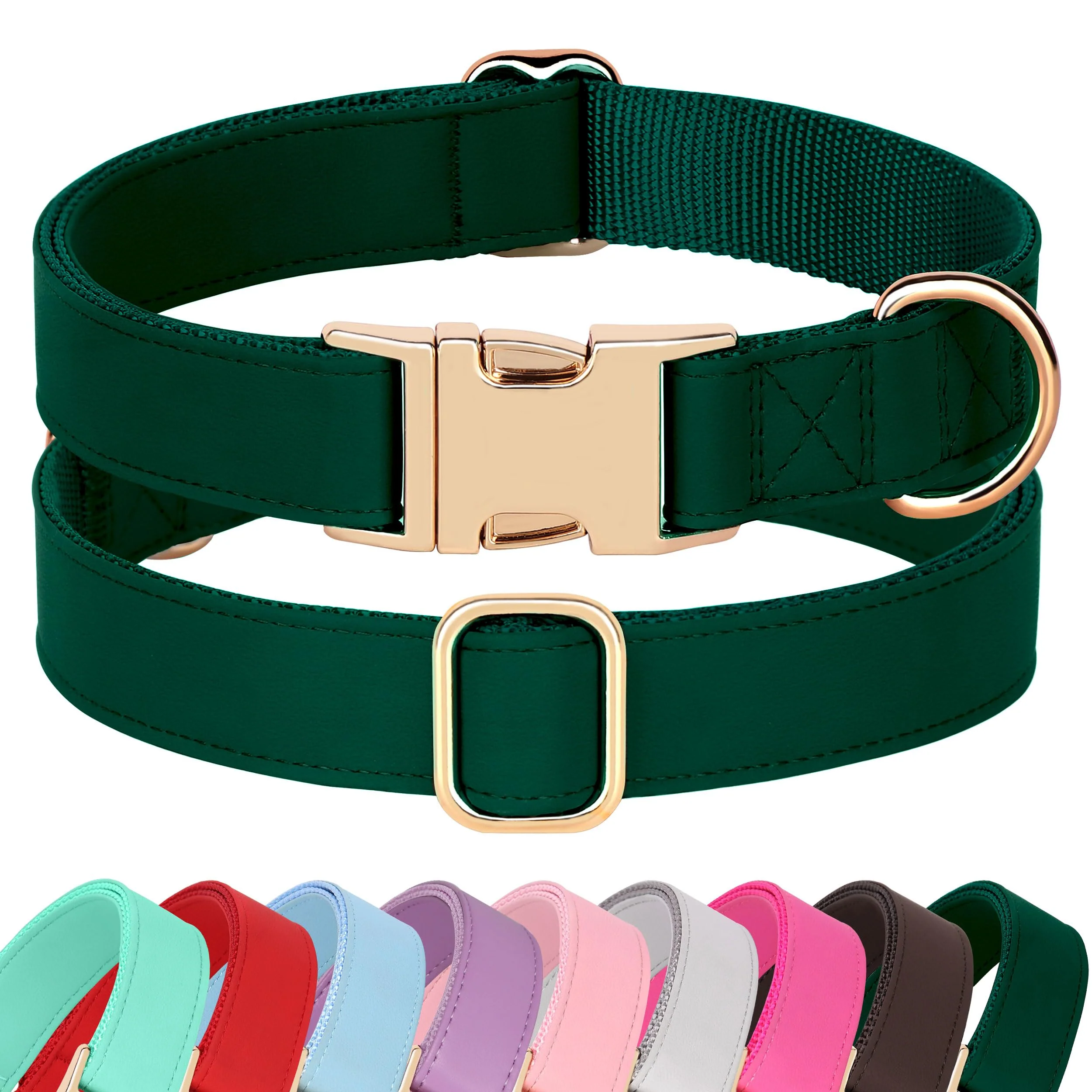 High-End PET ARTIST Soft PU Leather Dog Collar – 9-14 Neck Bright Colors Rose Gold Buckle Exceptional