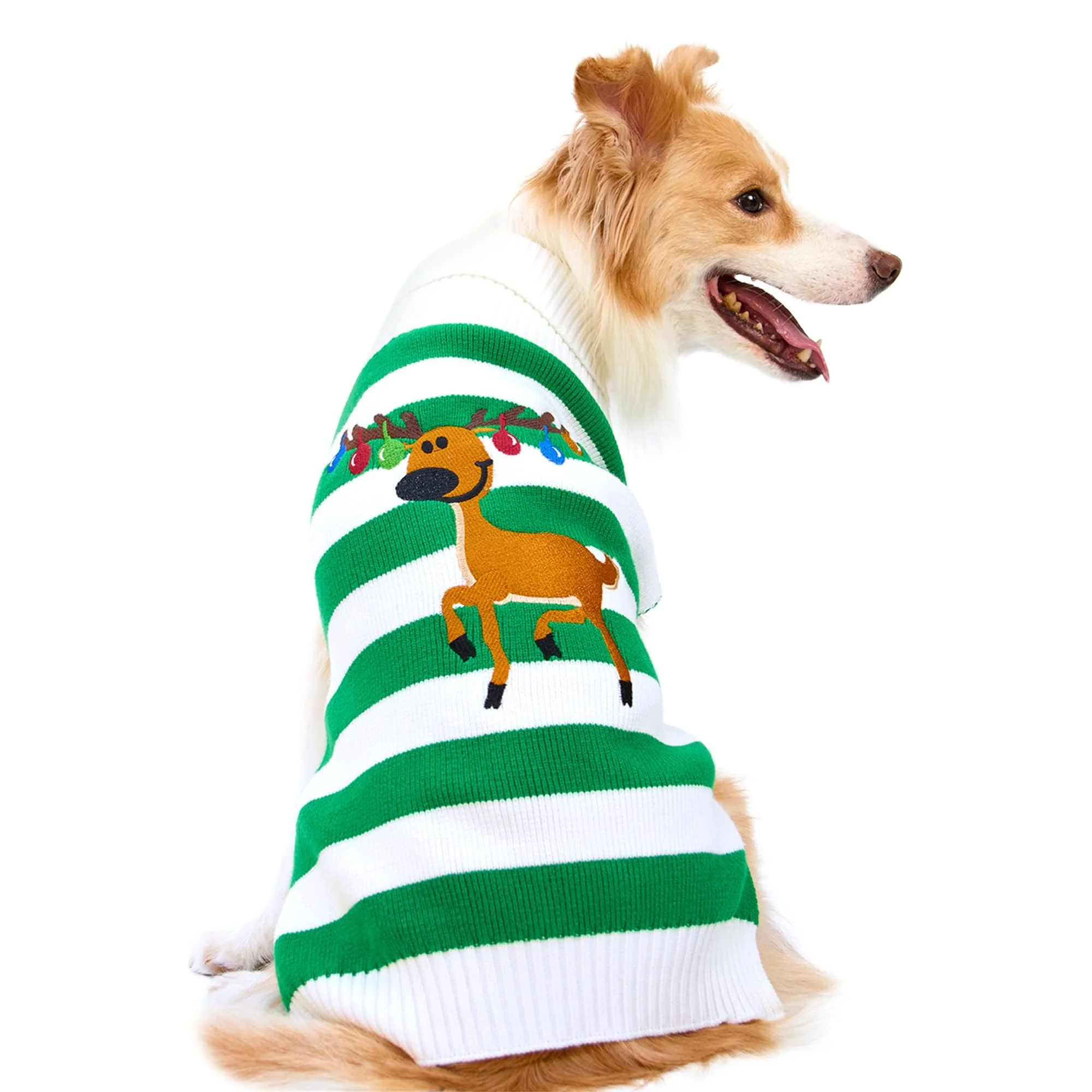 Specialty NACOCO Dog Sweater Green Elk Bells – Christmas Reindeer Knit for Small Dogs Cats XXL Solid