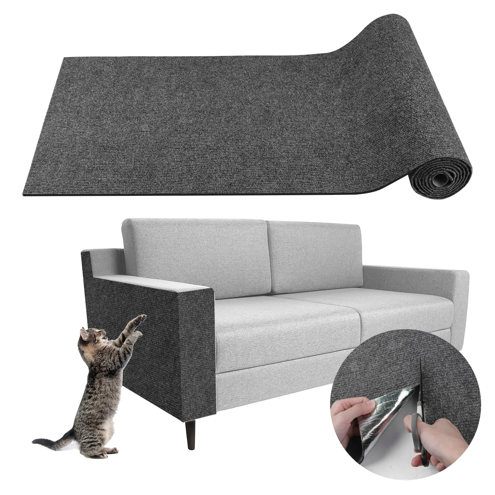 Detailed LSGCQ Climbing Cat Scratcher Mat – Self-Adhesive Trimmable Carpet Protector Dark Gray Enhanced