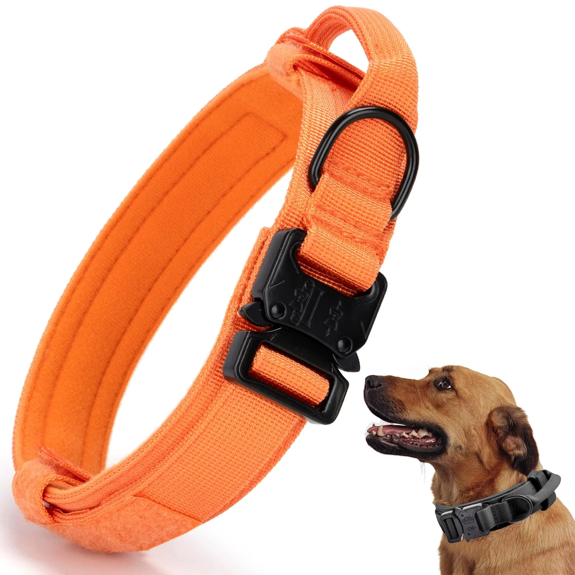 Fine Crafted CADONO Tactical Dog Collar with Control Handle — Adjustable Nylon Orange XL Authentic