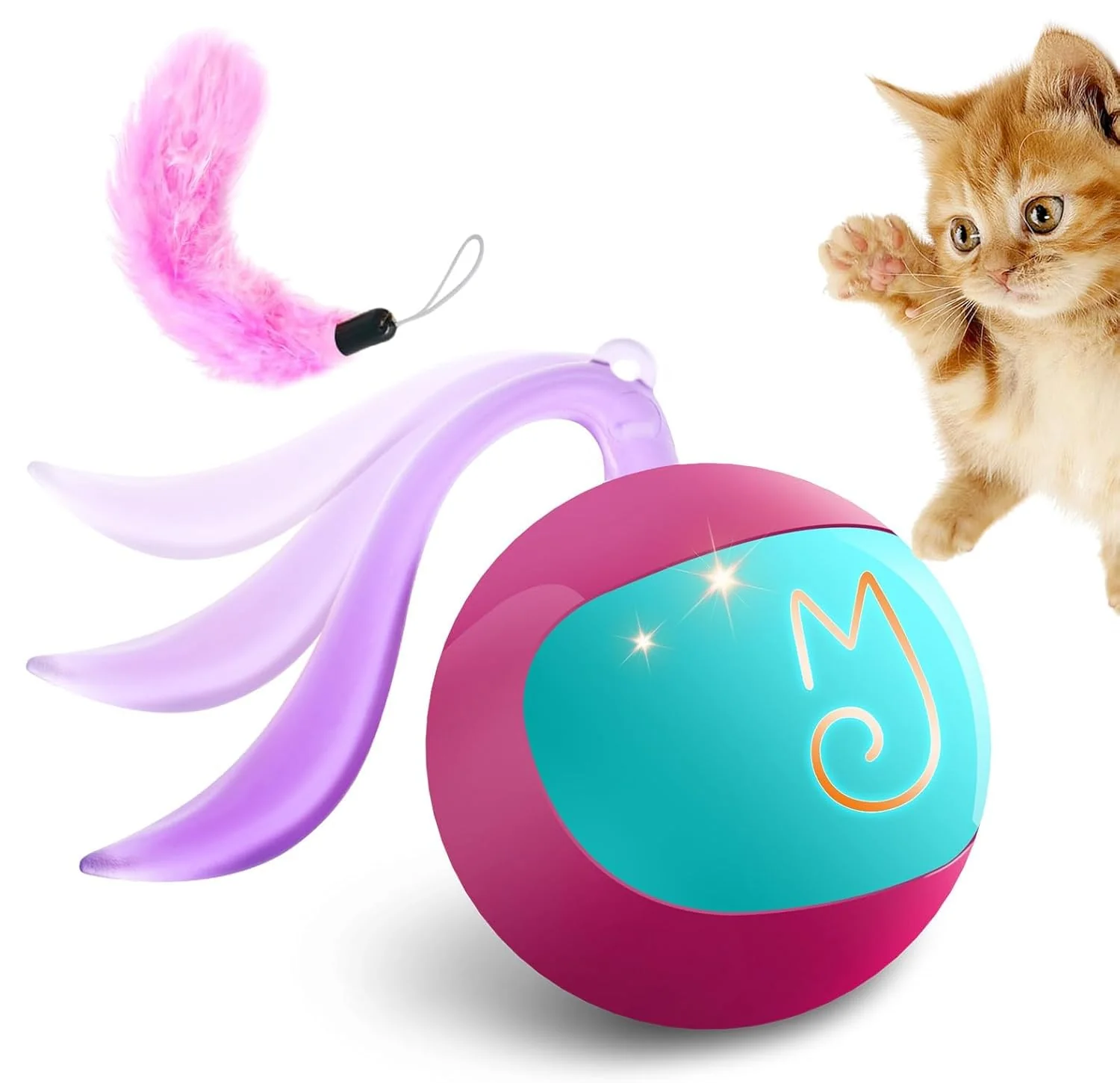 Enhanced Migipaws Interactive Cat Ball Toy Set Rose – Rechargeable Auto-Rolling Fun Professional
