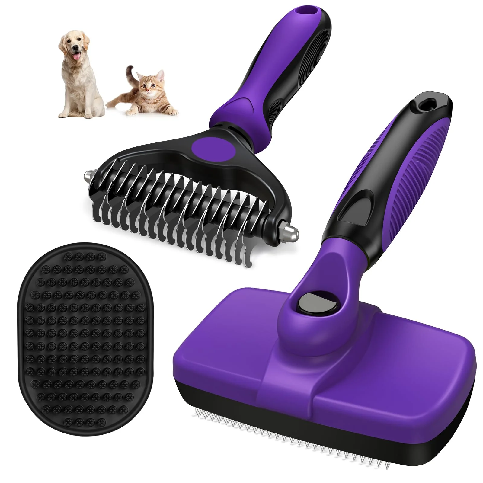 Official Augwind 3PCS Grooming Kit Self-Cleaning Slicker Dematting Rake Bath Brush Next-Generation