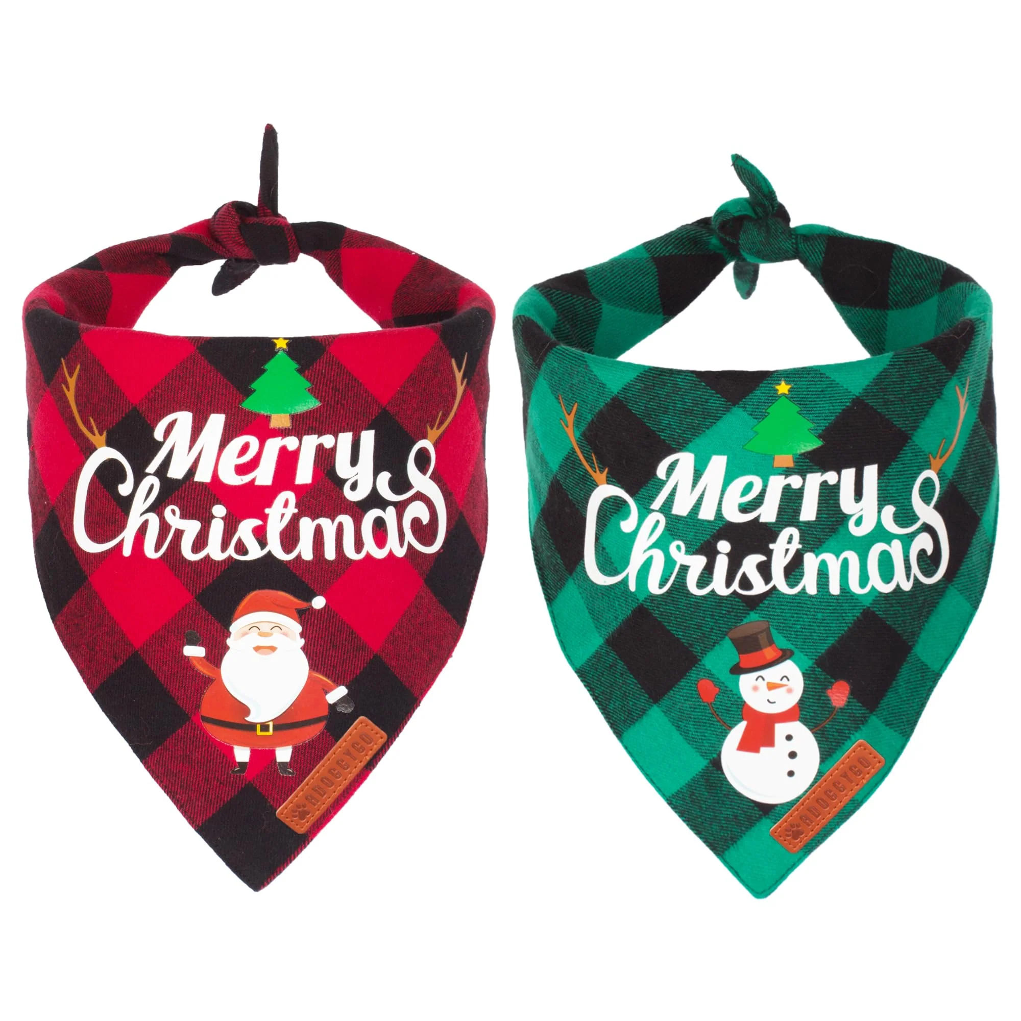 Secure ADOGGYGO 2 Pack Christmas Dog Bandanas Premium Plaid Pet Scarves for Large X-Large Dogs Versatile
