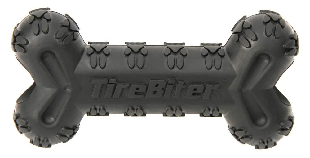 Safe Mammoth TireBiterII Bone with Treat Station – 7.25-Inch Natural Rubber Toy for Extreme Chewers Comfortable