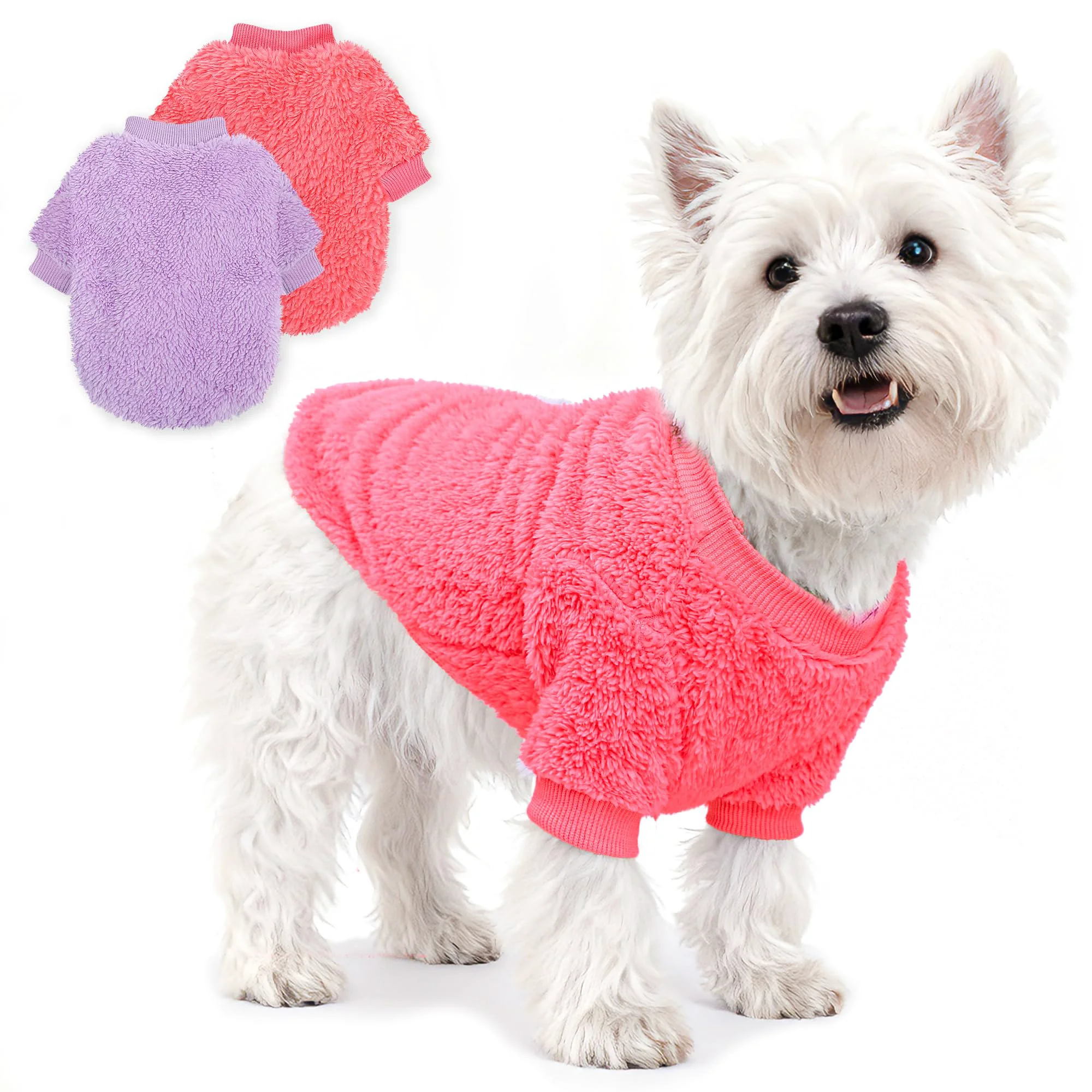 Trusted 2 Pack Dog Sweaters – Medium Fleece for Small Dogs Pink Purple Easy Pullover Design Organic