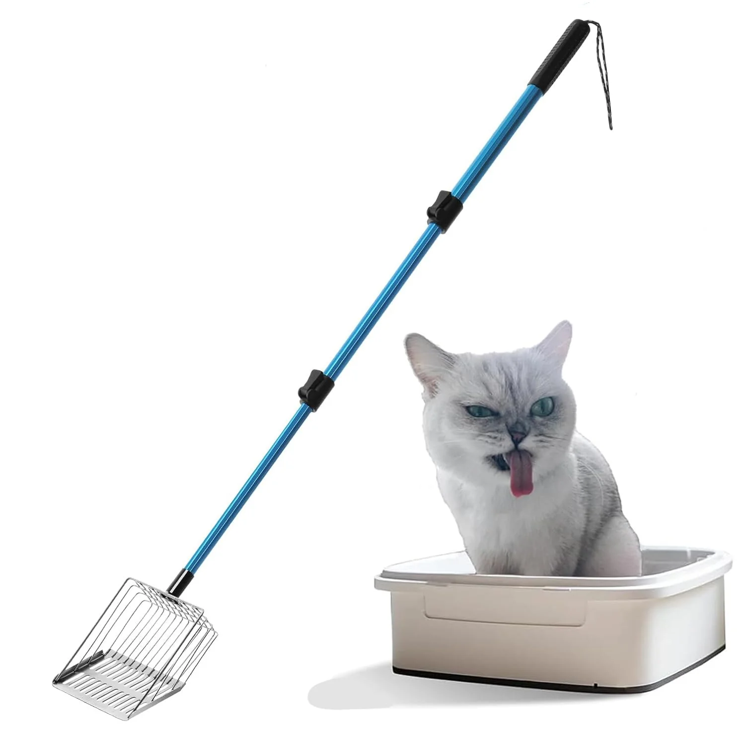 Minimalist Polarduck Cat Litter Scoop Long Handle – Extendable 22–40.5 in Deep Shovel First-Class