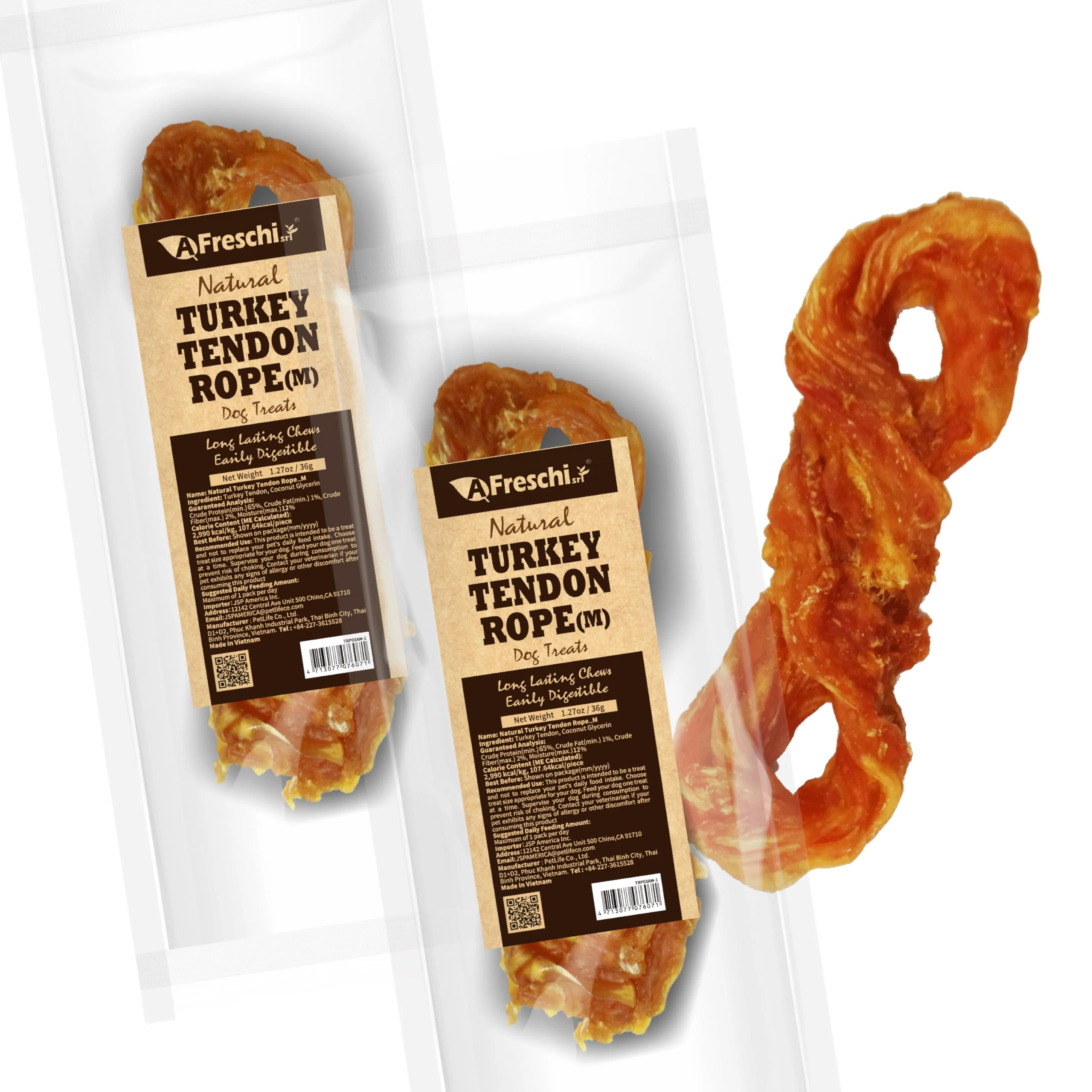 Practical A Freschi srl Turkey Tendons for Dogs - Long-Lasting Hypoallergenic Rawhide M 2 Count Pack Pure