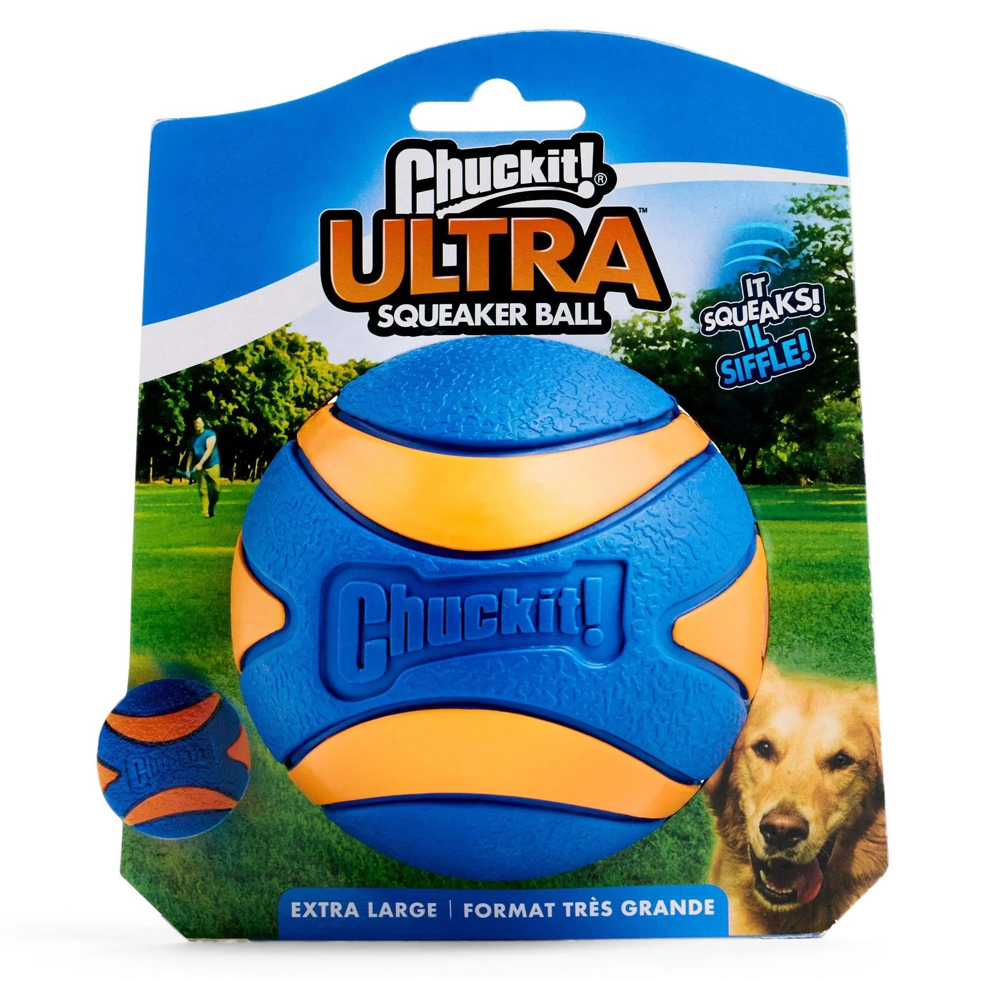 Organic Chuckit Ultra Squeaker Ball XL — Large Dog Fetch Toy 3.5-inch Diameter Professional