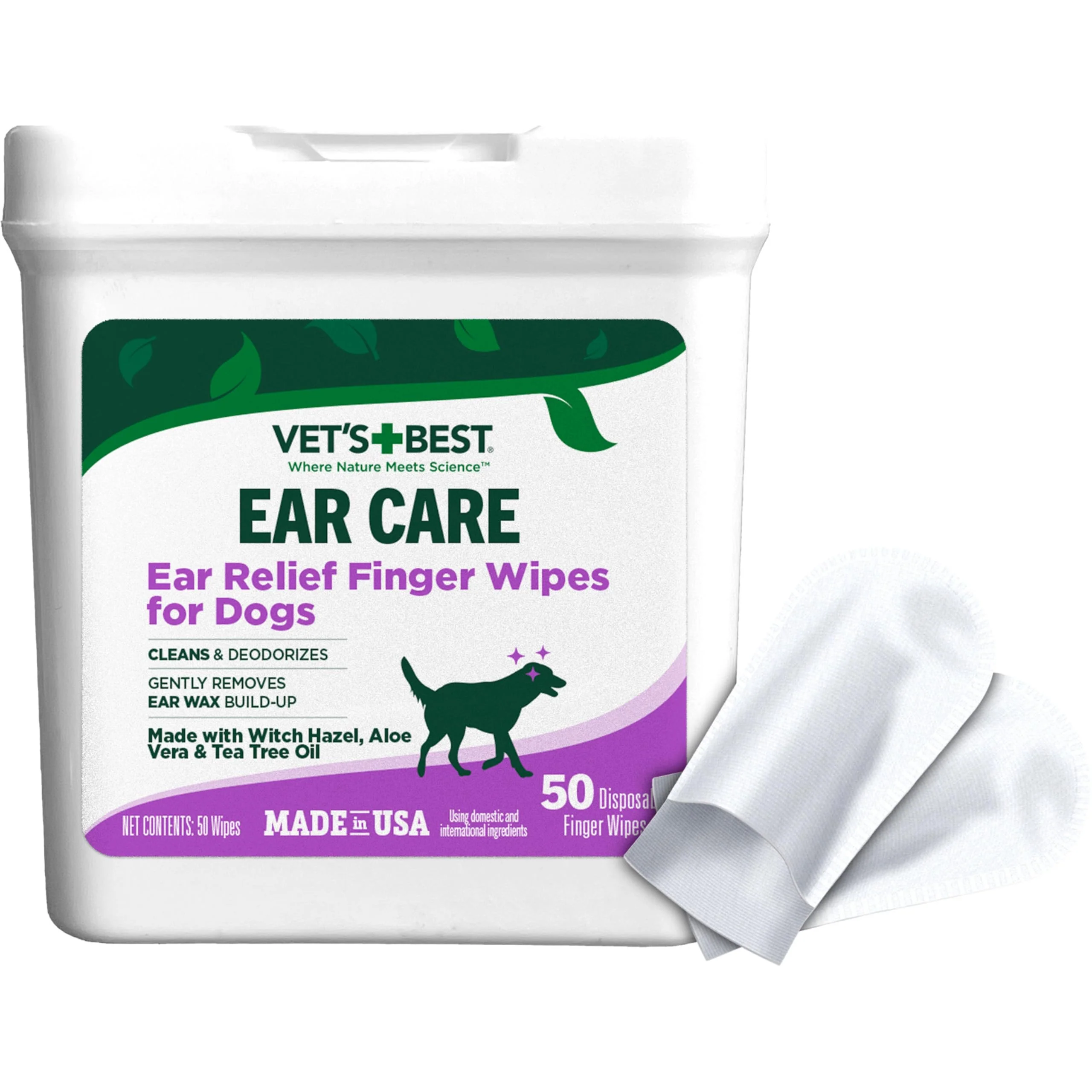 Next-Generation Vet's Ear Relief Finger Wipes for Dogs Gentle No-Rinse Ear Cleaning 50 Wipes User-Friendly