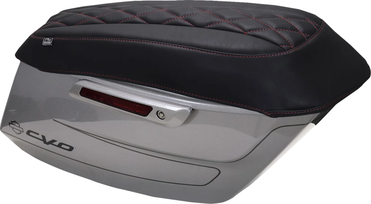 Recyclable MUSTANG Deluxe Diamond Saddlebag Lid Cover - Black w Dark Cherry Stitch - FLH FLT '23-'25 88470DC Comfortable