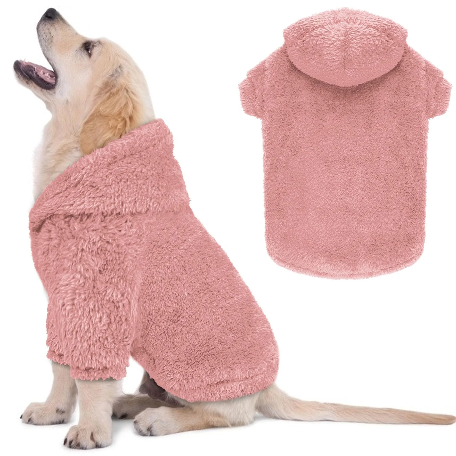 Healthy QDYU Fuzzy Dog Hoodie Pink – Soft Double-Sided Plush Sweater for Small Dogs Lightweight
