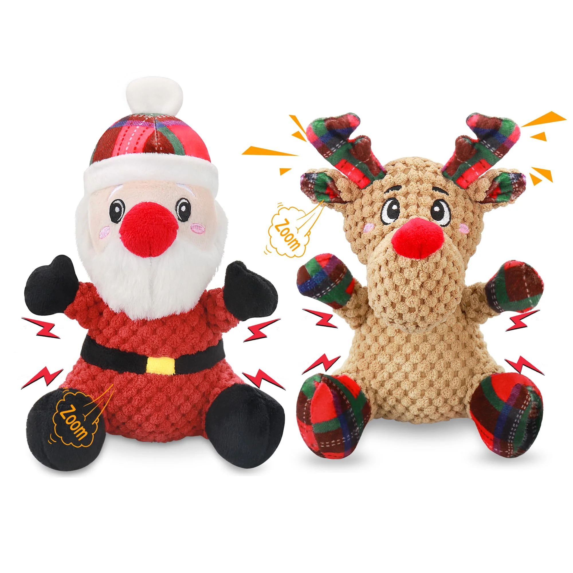 Pure Newget Christmas Squeaky Dog Toys - 2 Pack Plush Crinkle Toys for Puppies to Large Dogs Original Design